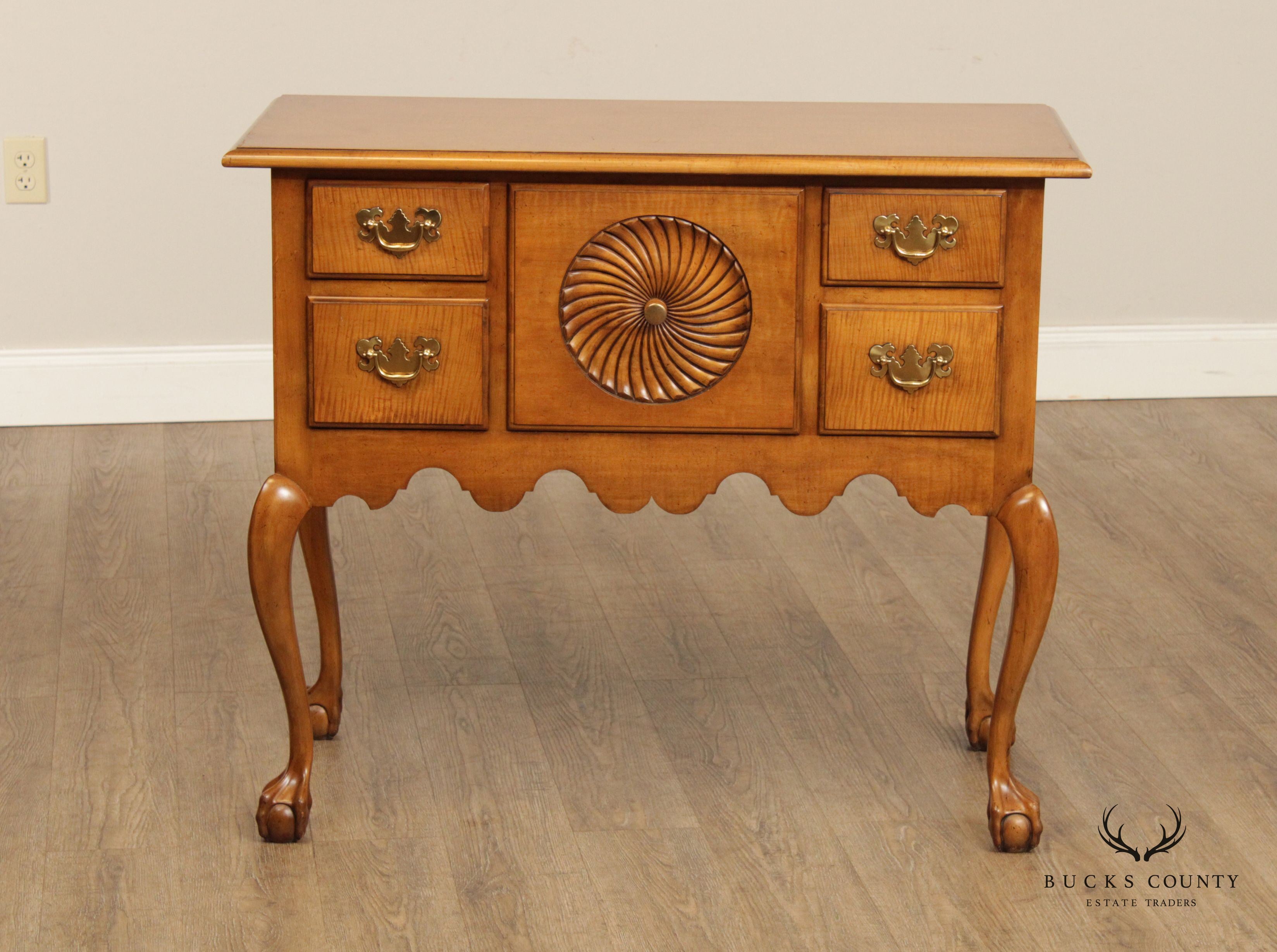 Baker Furniture Chippendale Style Tiger Maple Lowboy