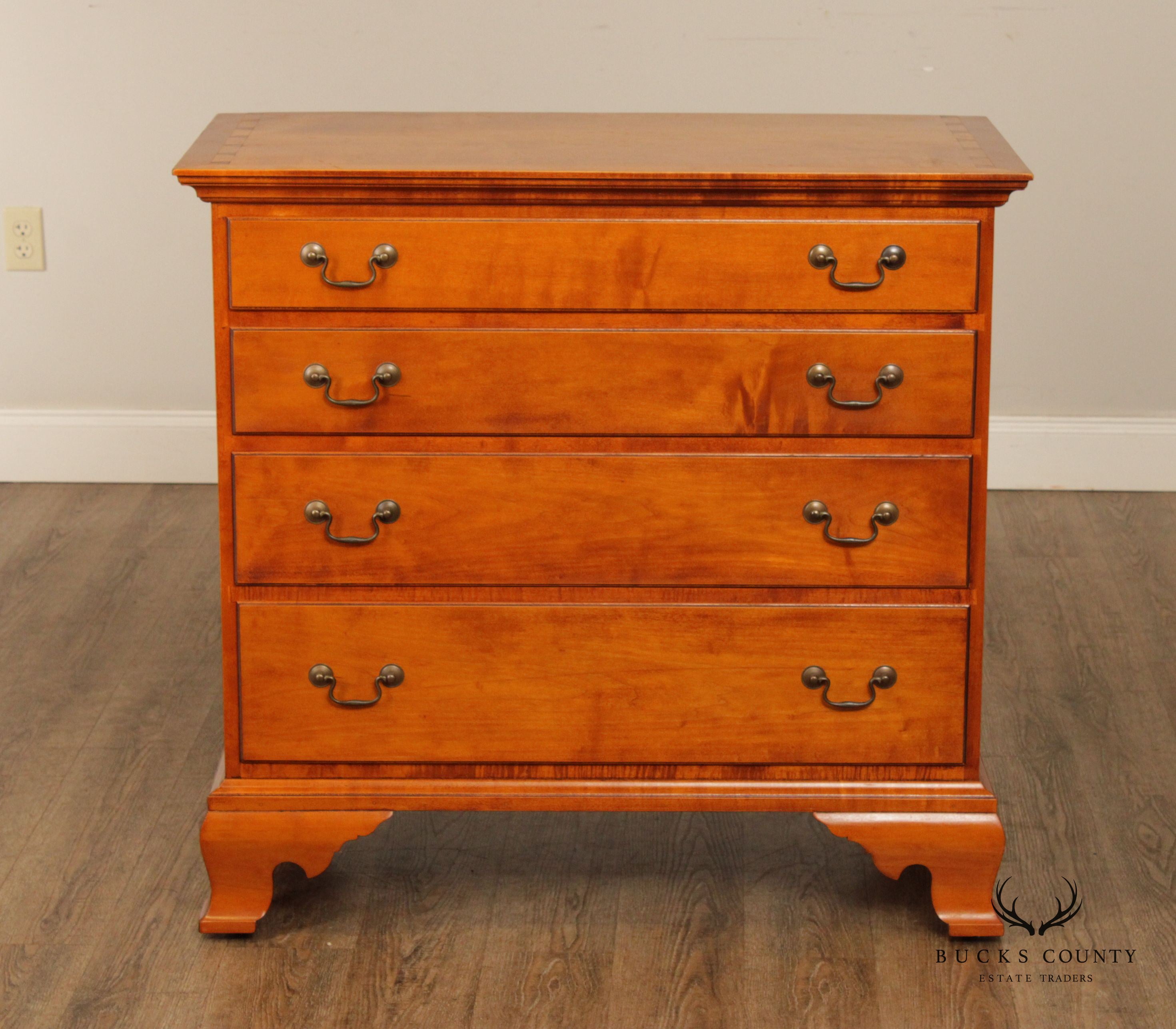 Chippendale Style Pair of Hand Crafted Maple Four Drawer Chests