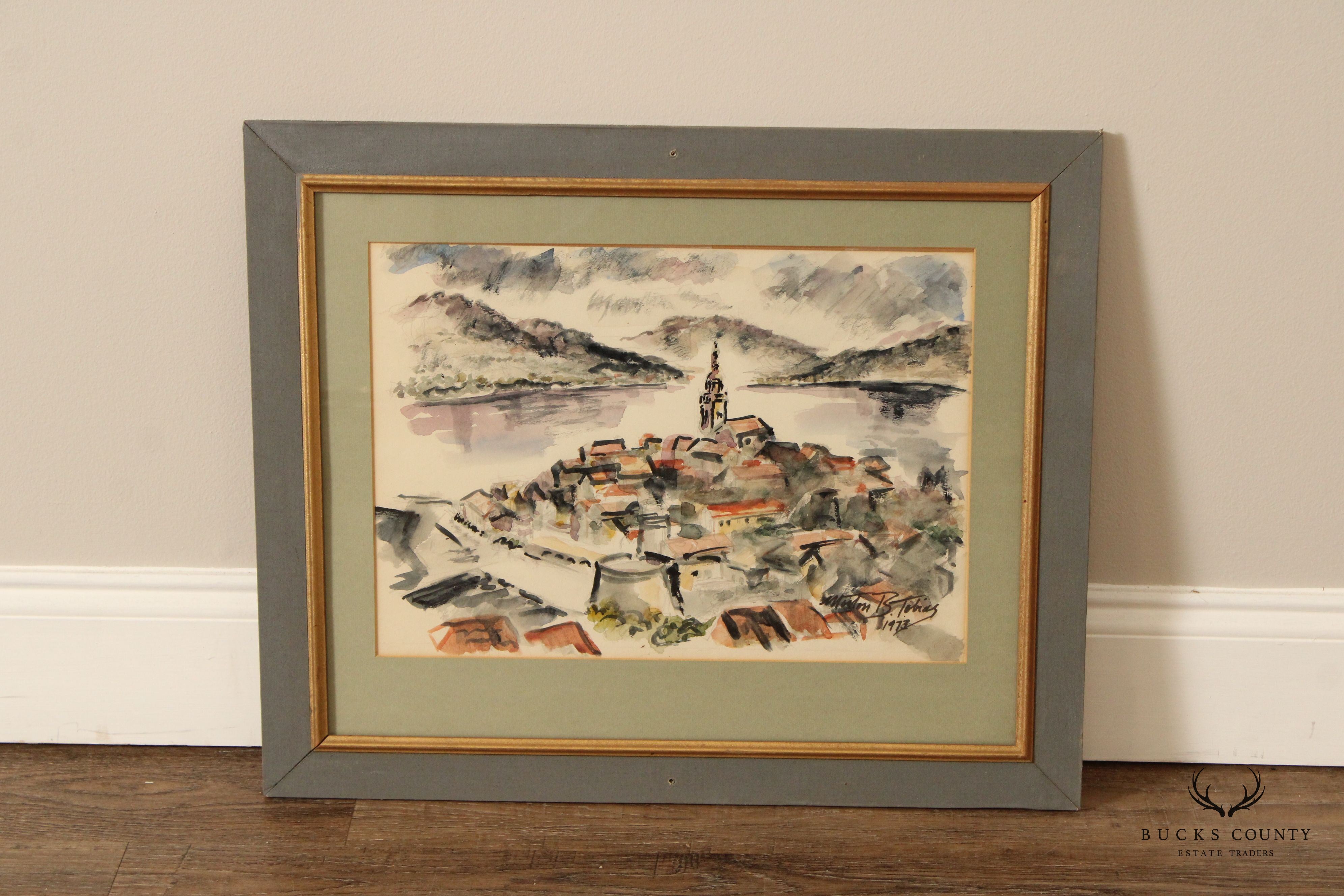 MORTON B. TOBIAS FRAMED IMPRESSIONIST WATERCOLOR PAINTING, 1973