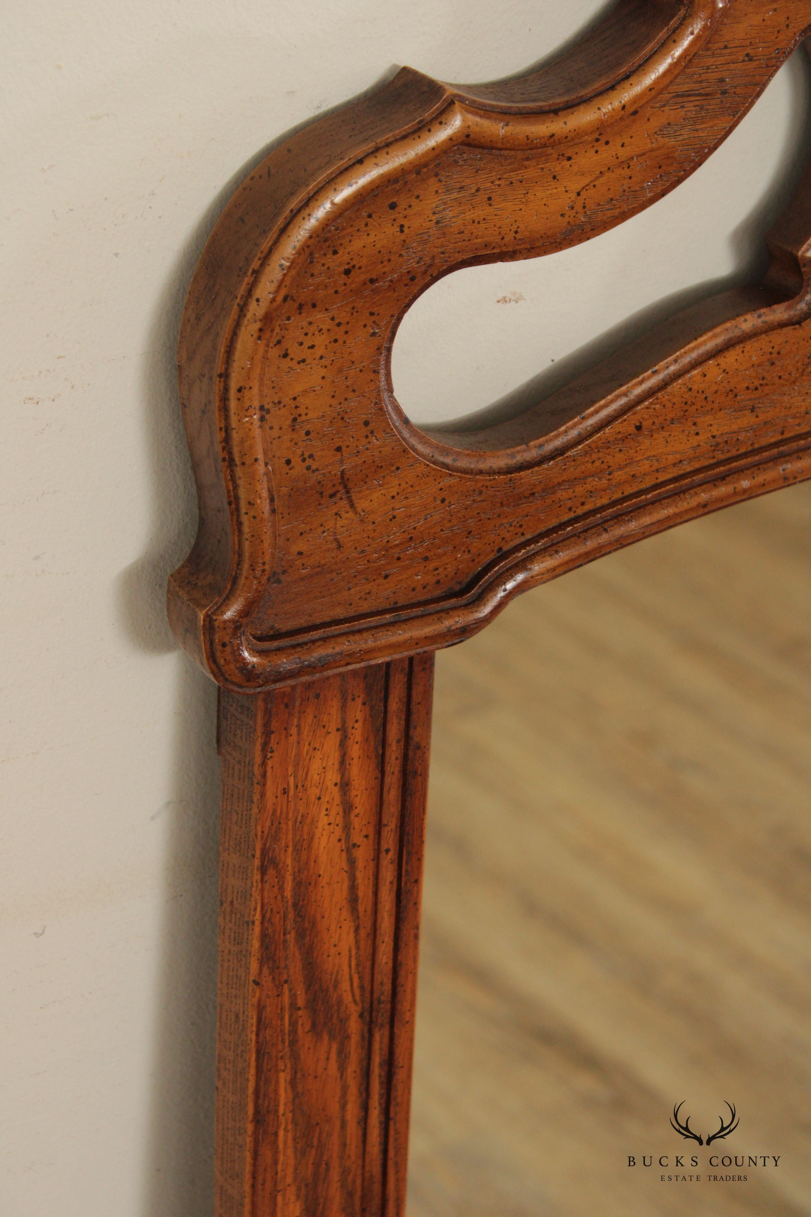 French Provincial Style Pair Of Oak And Pecan Frame Wall Mirrors