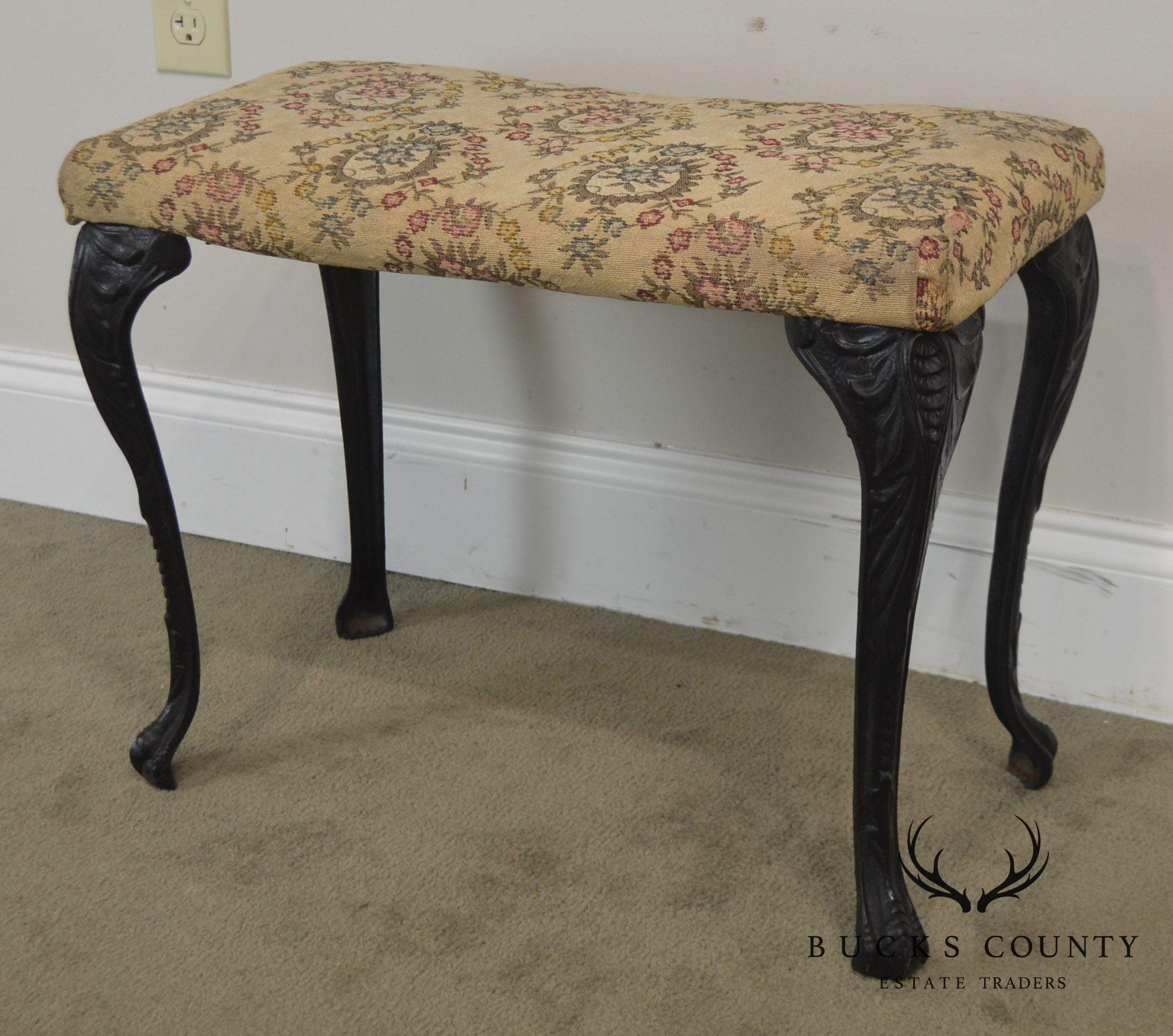 Antique Rococo Style Iron Leg Vanity Bench