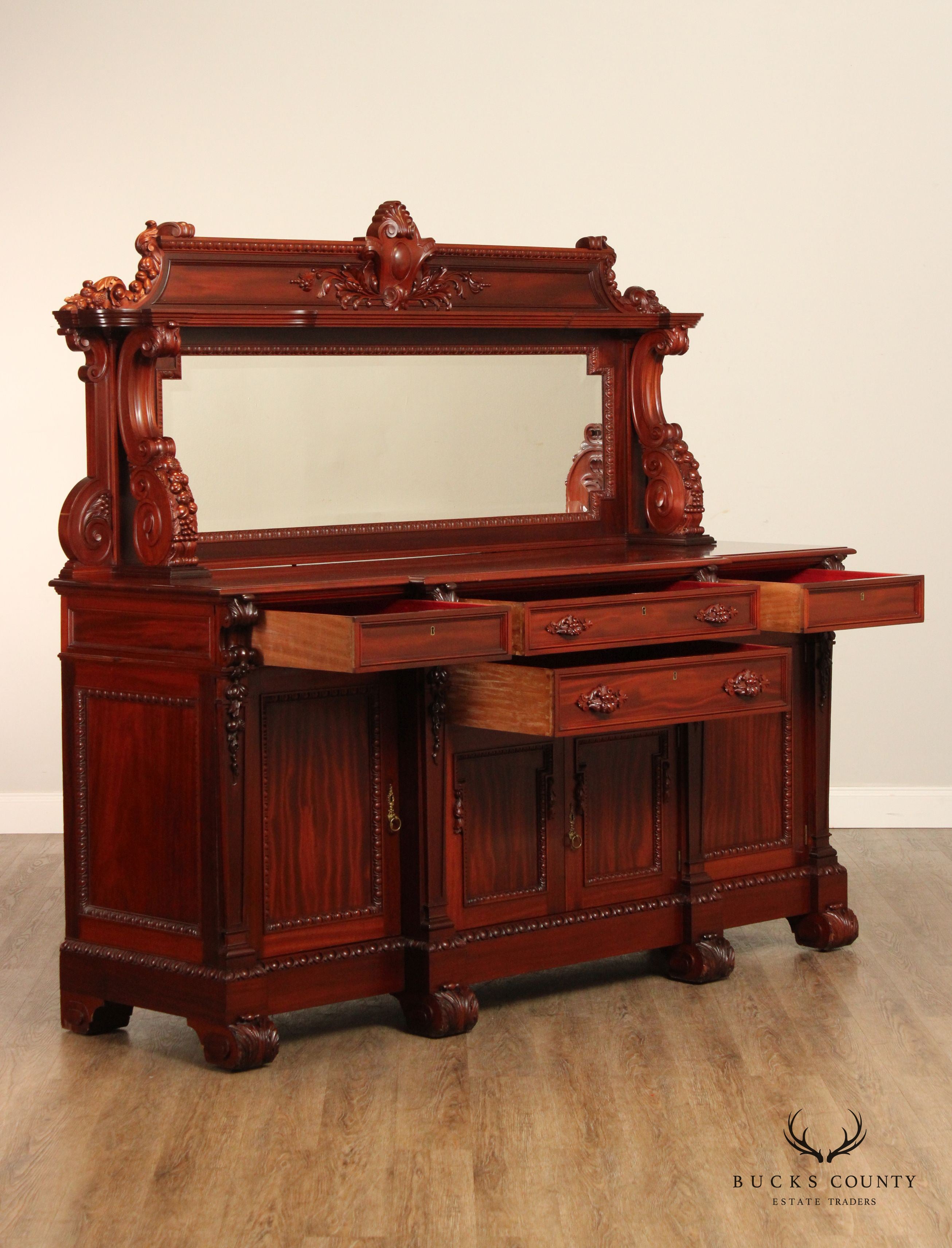 Renaissance Revival Carved Mahogany Sideboard with Mirror