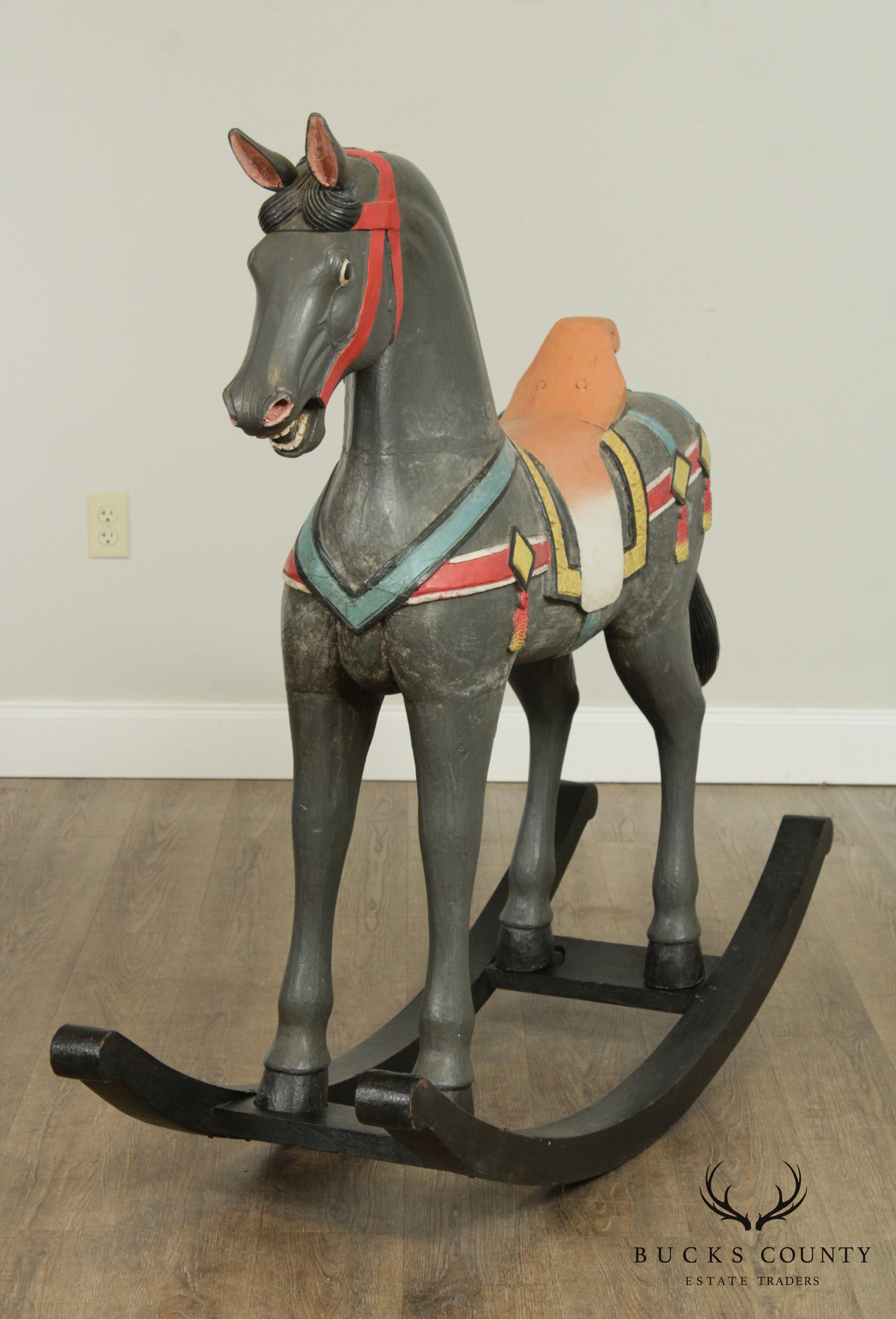 Vintage Quality Carved Wood Hand Painted Large Rocking Horse