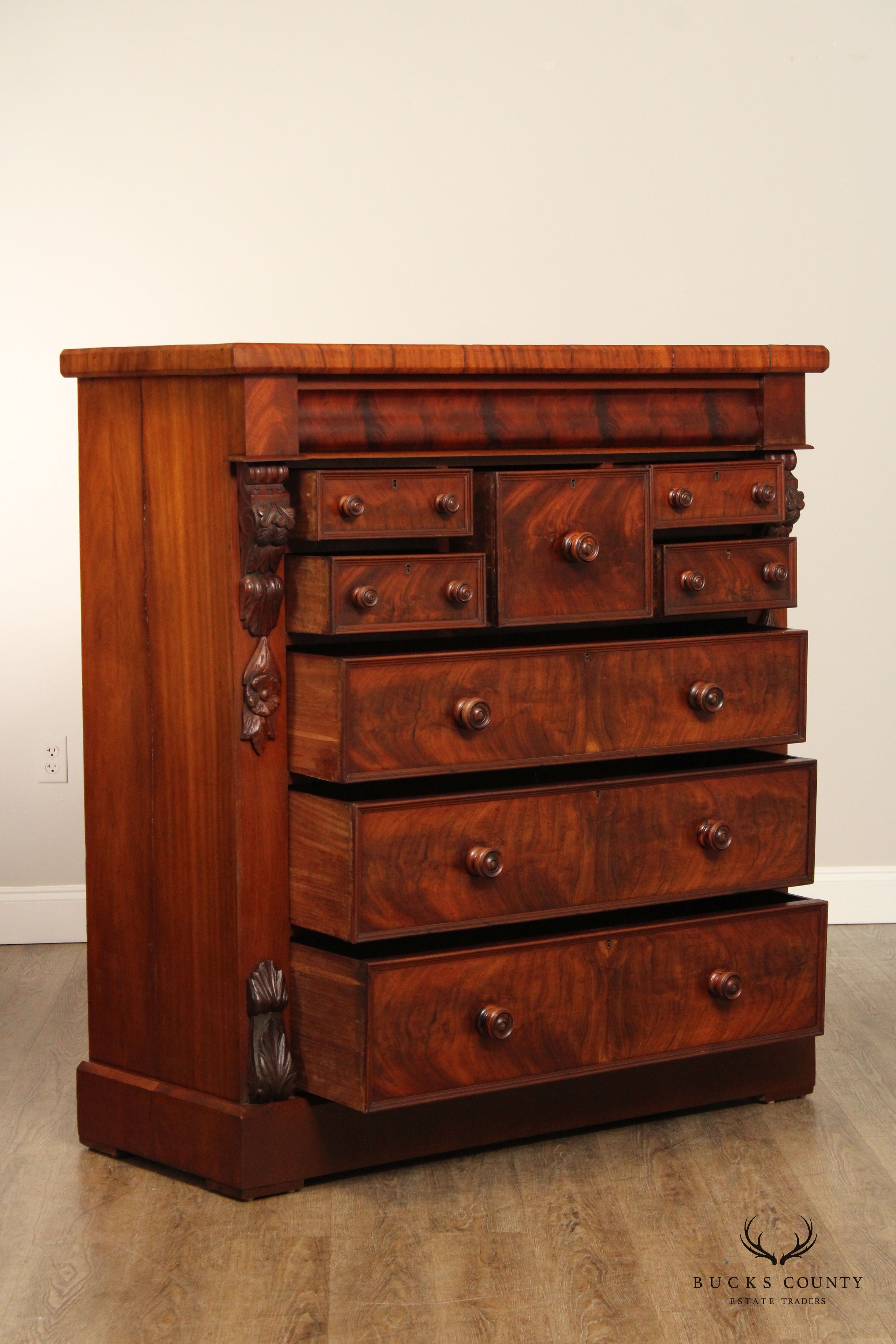 Antique Empire Period Carved Mahogany Tall Chest