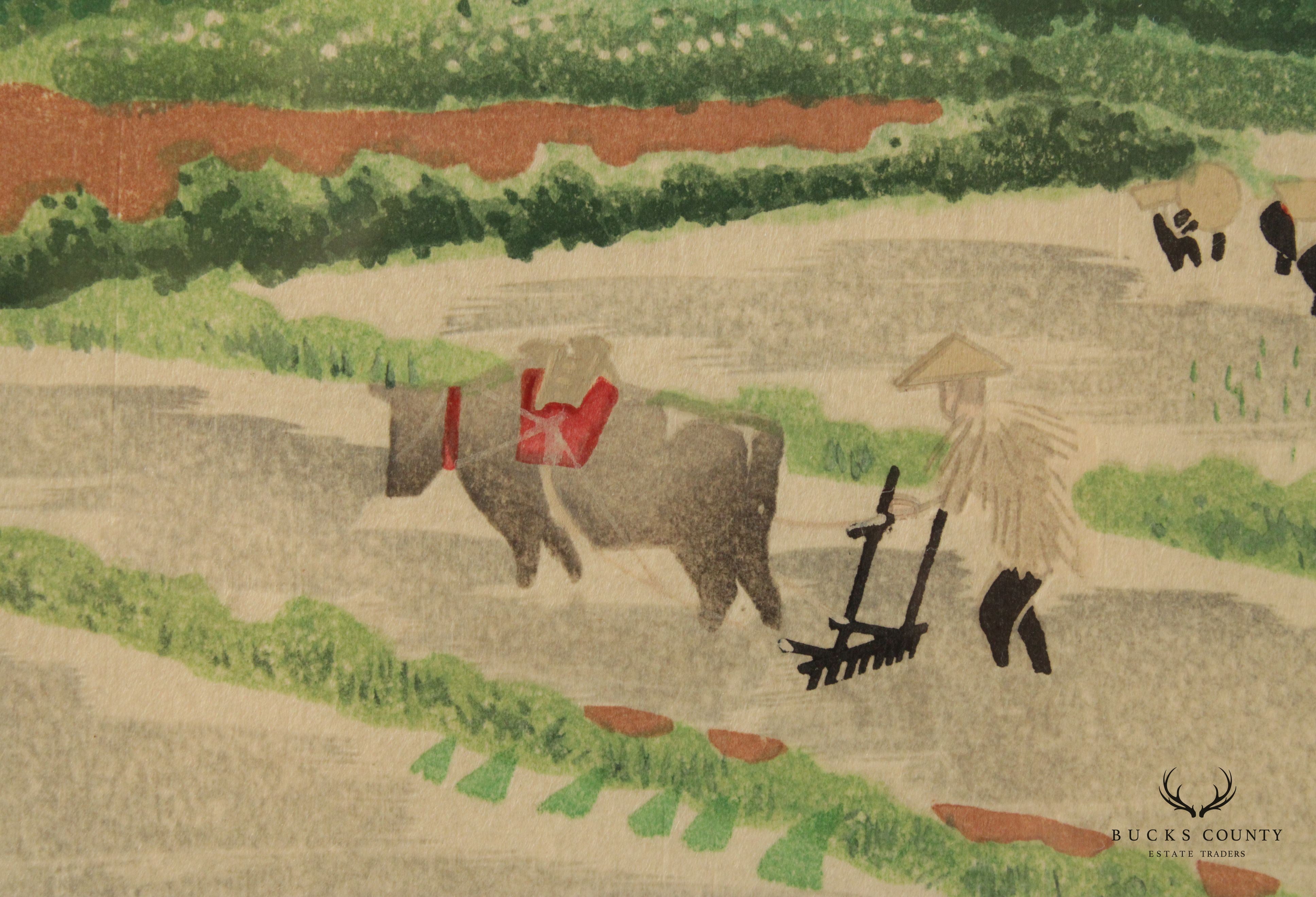 Vintage Japanese 'Rice Planting in Early Summer' Print, After Kotozuka Eiichi