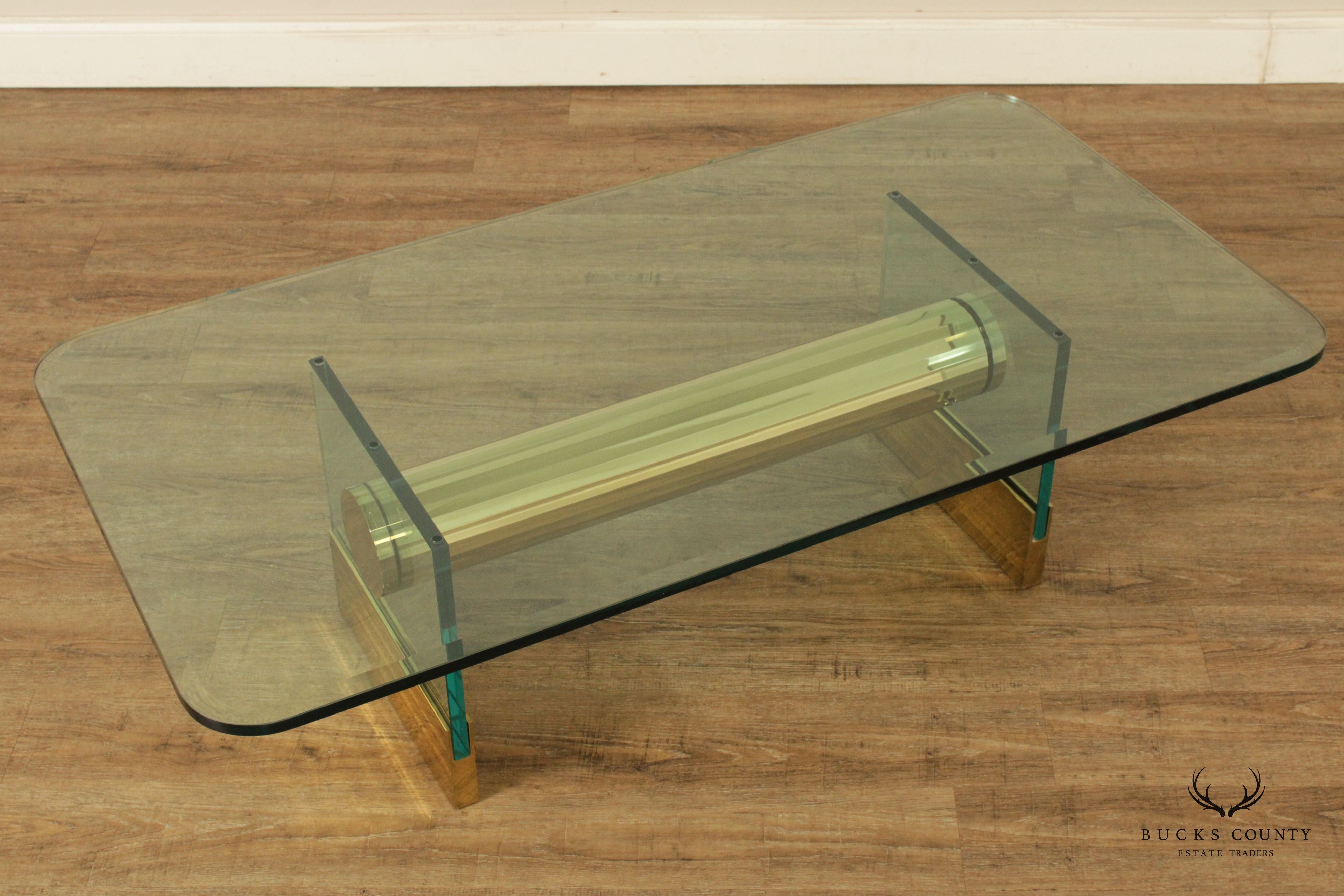 Postmodern Sculptural Glass and Brass Coffee Long Table