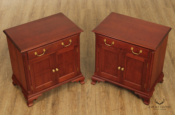 Vintage Chippendale Style Pair Cherry Wood Nightstands