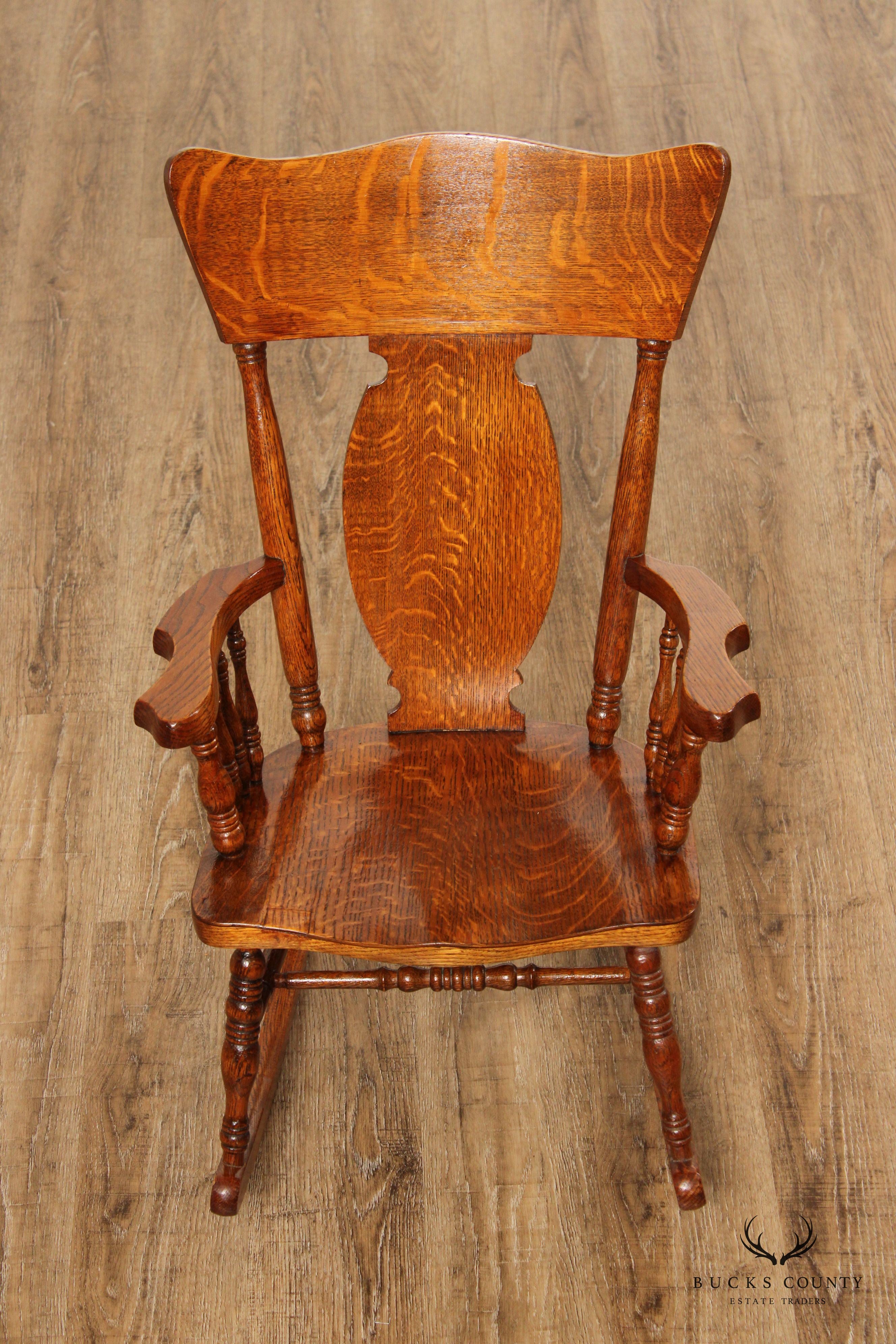 Antique Victorian Oak Child's Miniature Rocker