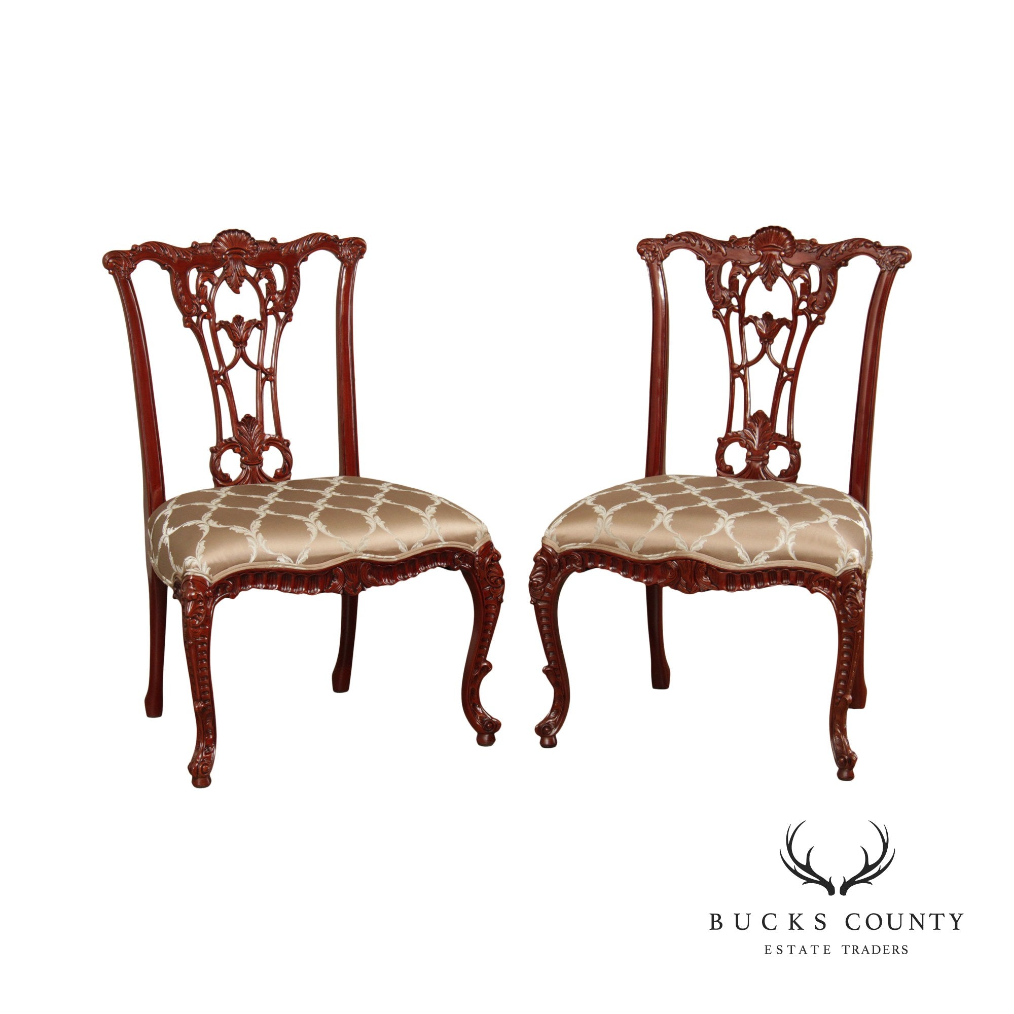 Rococo Style Pair Carved Mahogany Side Chairs