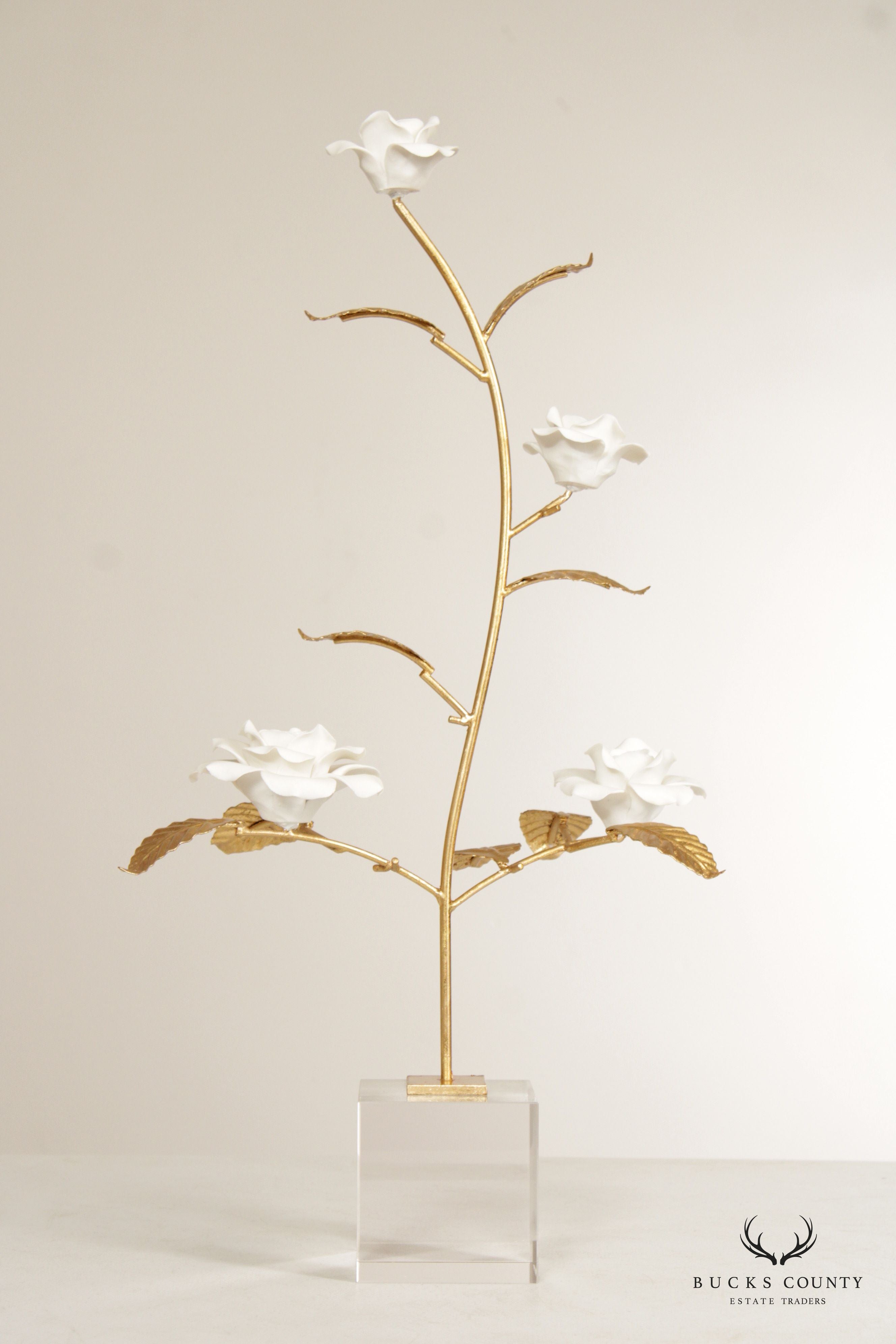 Chelsea House Contemporary Porcelain and Crystal Rose Sculpture