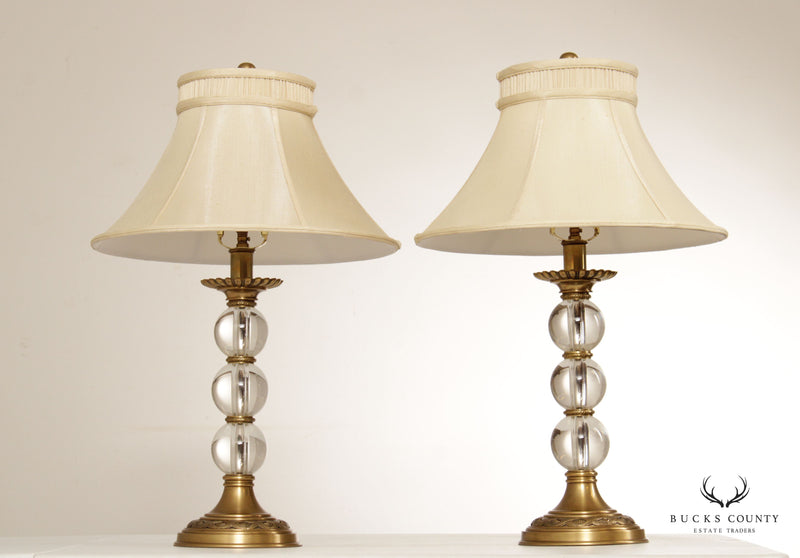 Decorative Crafts Pair of 'Celestial' Crystal and Brass Table Lamps