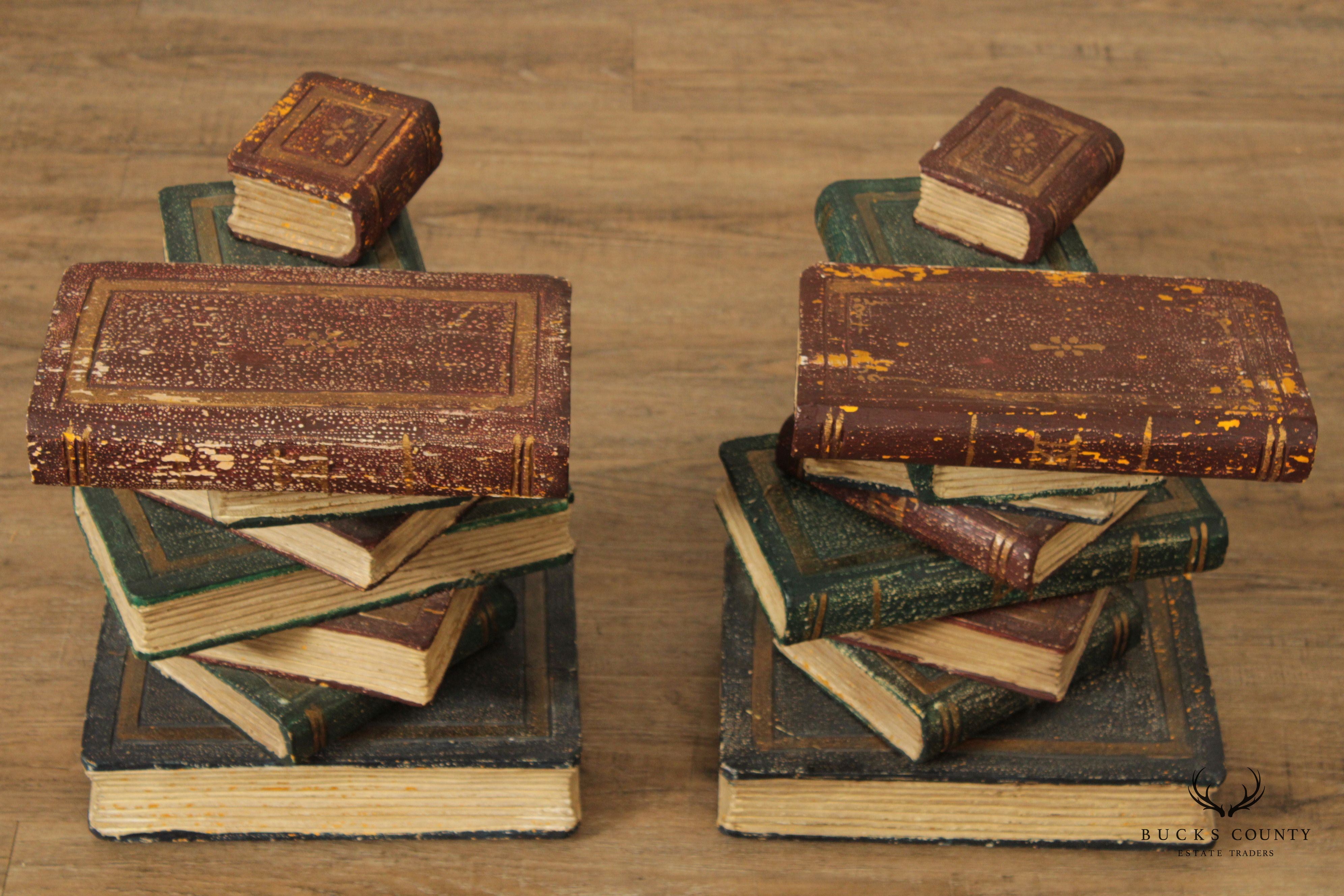 Vintage Faux Stacked Book Pair Side Tables