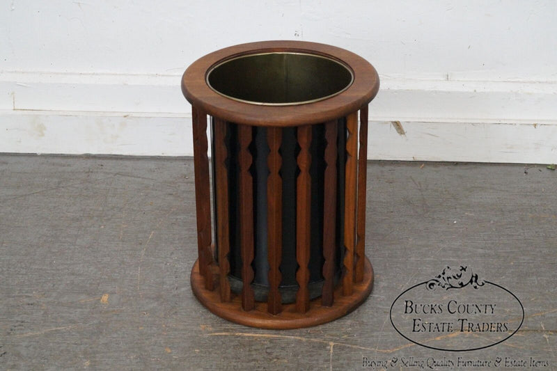 Mid Century Danish Modern Style Walnut Waste Basket and Side Table