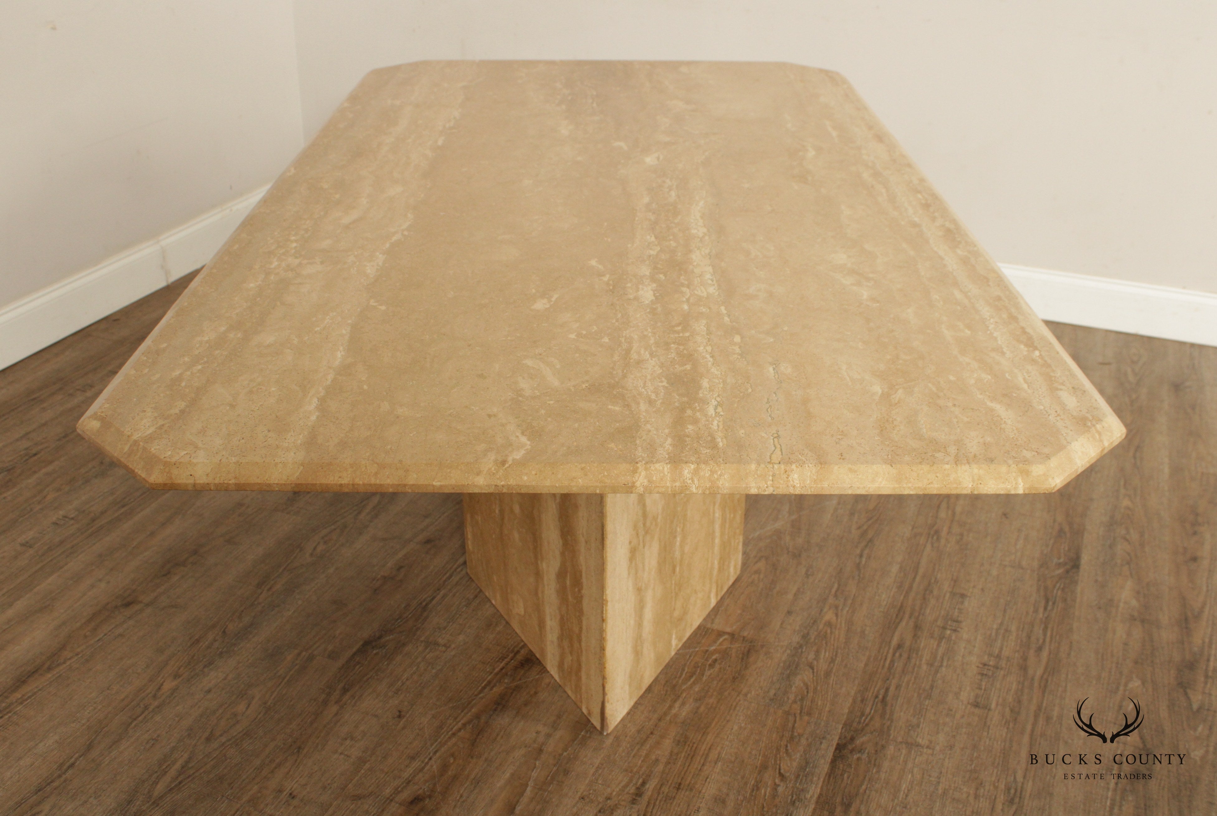 Postmodern Vintage Italian Travertine Pedestal Dining Table