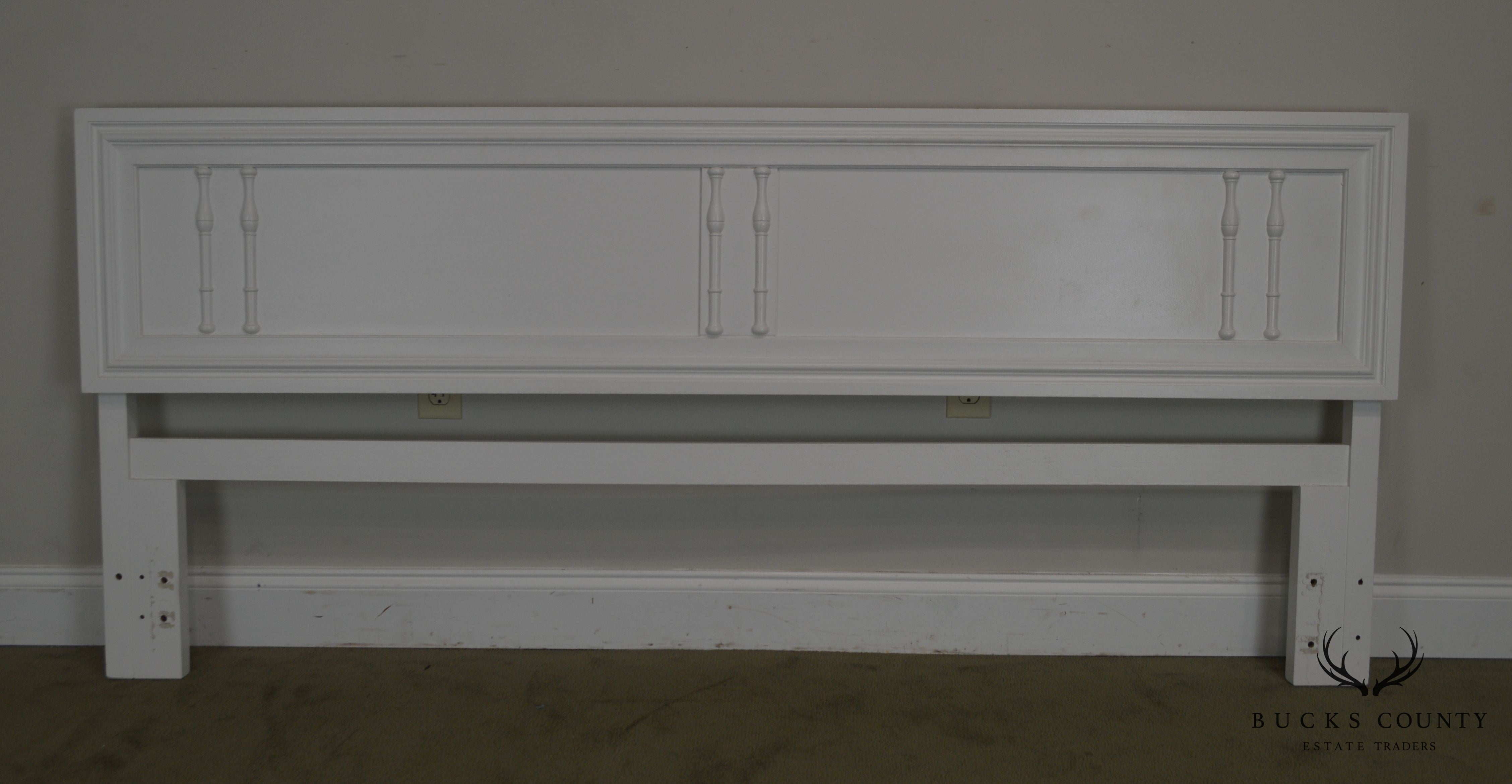 Hollywood Regency Faux Bamboo Vintage White Painted King Headboard