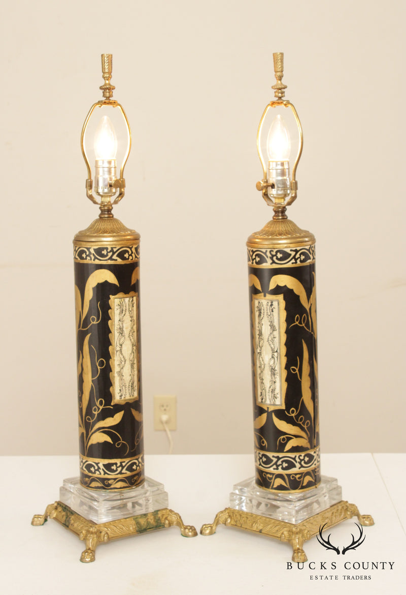 Vintage Pair of Neoclassical Cylinder Form Table Lamps