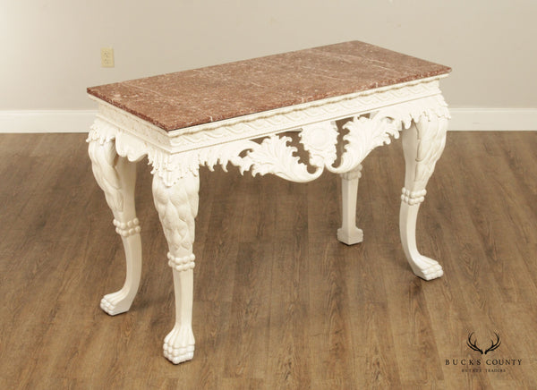 Irish Georgian Style Carved White Painted Marble Top Console Table