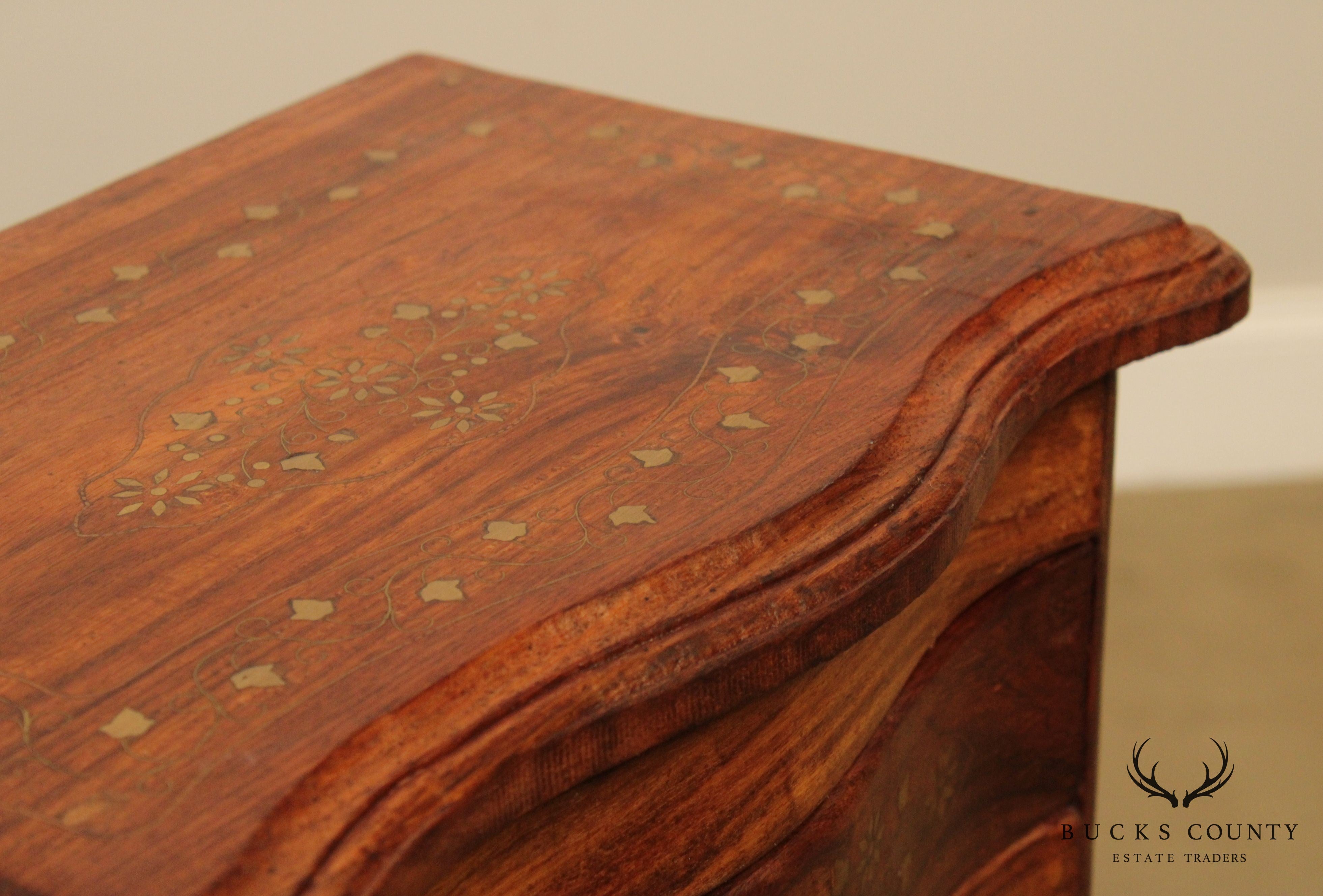 Quality Indian Rosewood Brass Inlaid Narrow 6 Drawer Chest