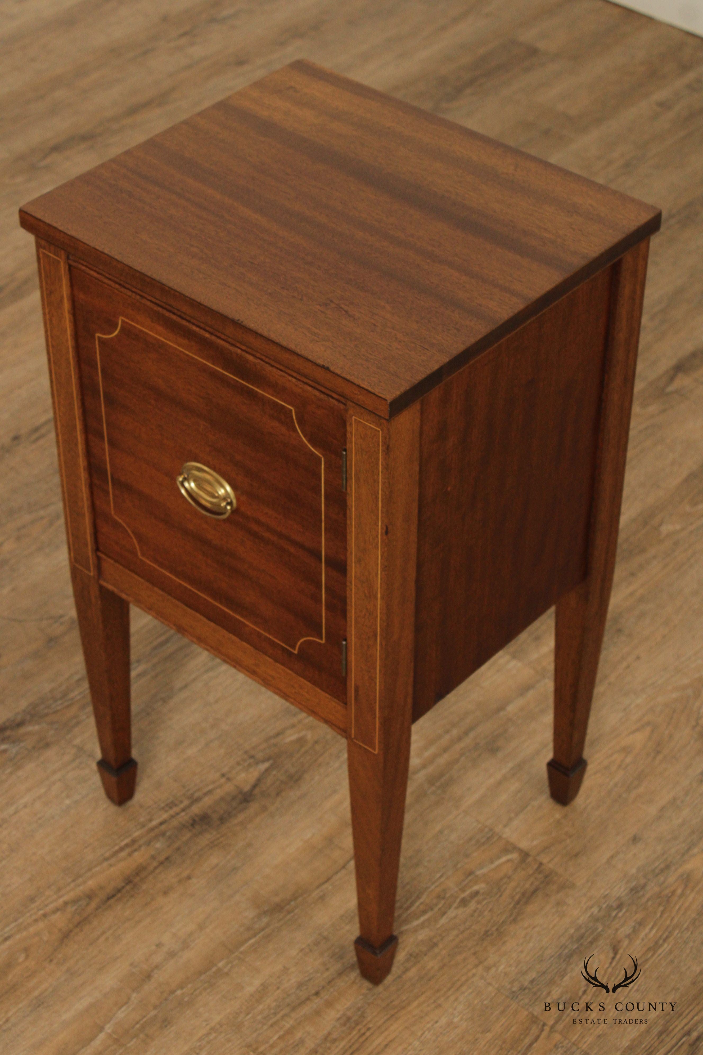 1940's Federal Hepplewhite Style Inlaid Mahogany Cabinet Nightstand