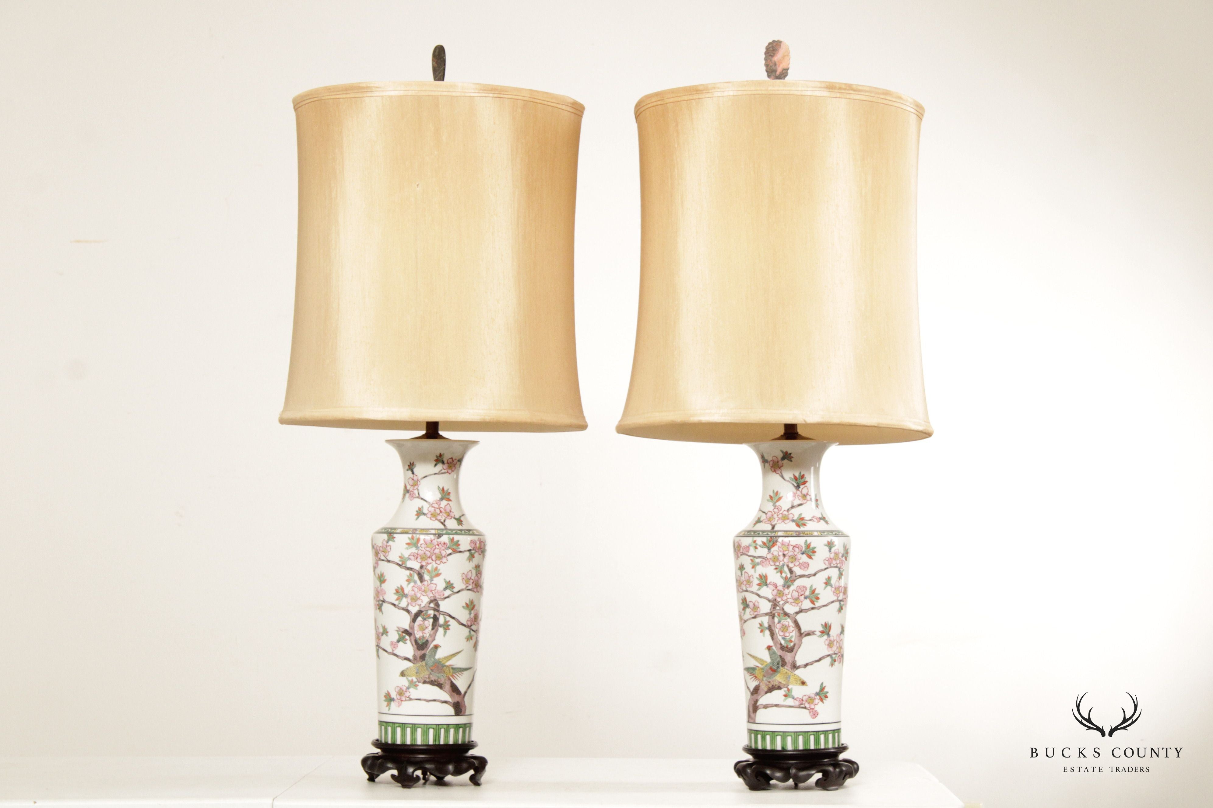 Chinese Pair Famille-Rose Porcelain Table Lamps