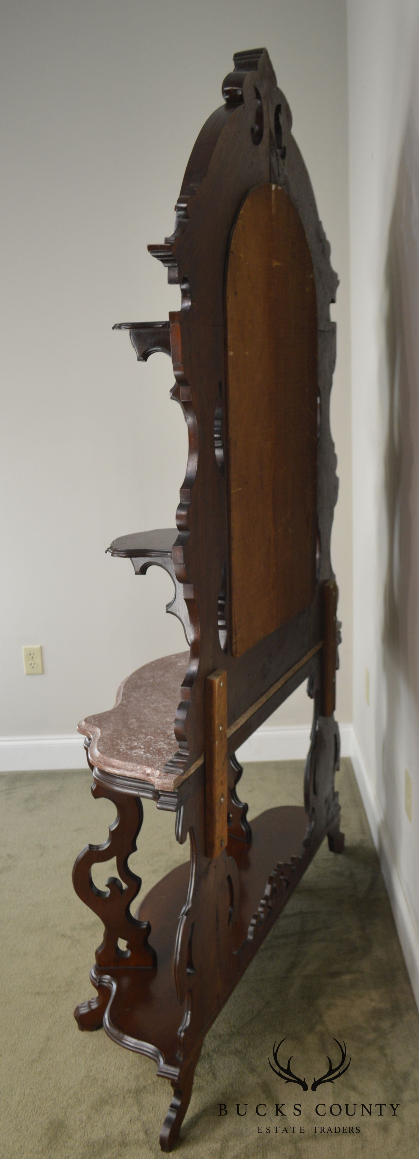 Antique Victorian Walnut Marble Top Console with Mirror