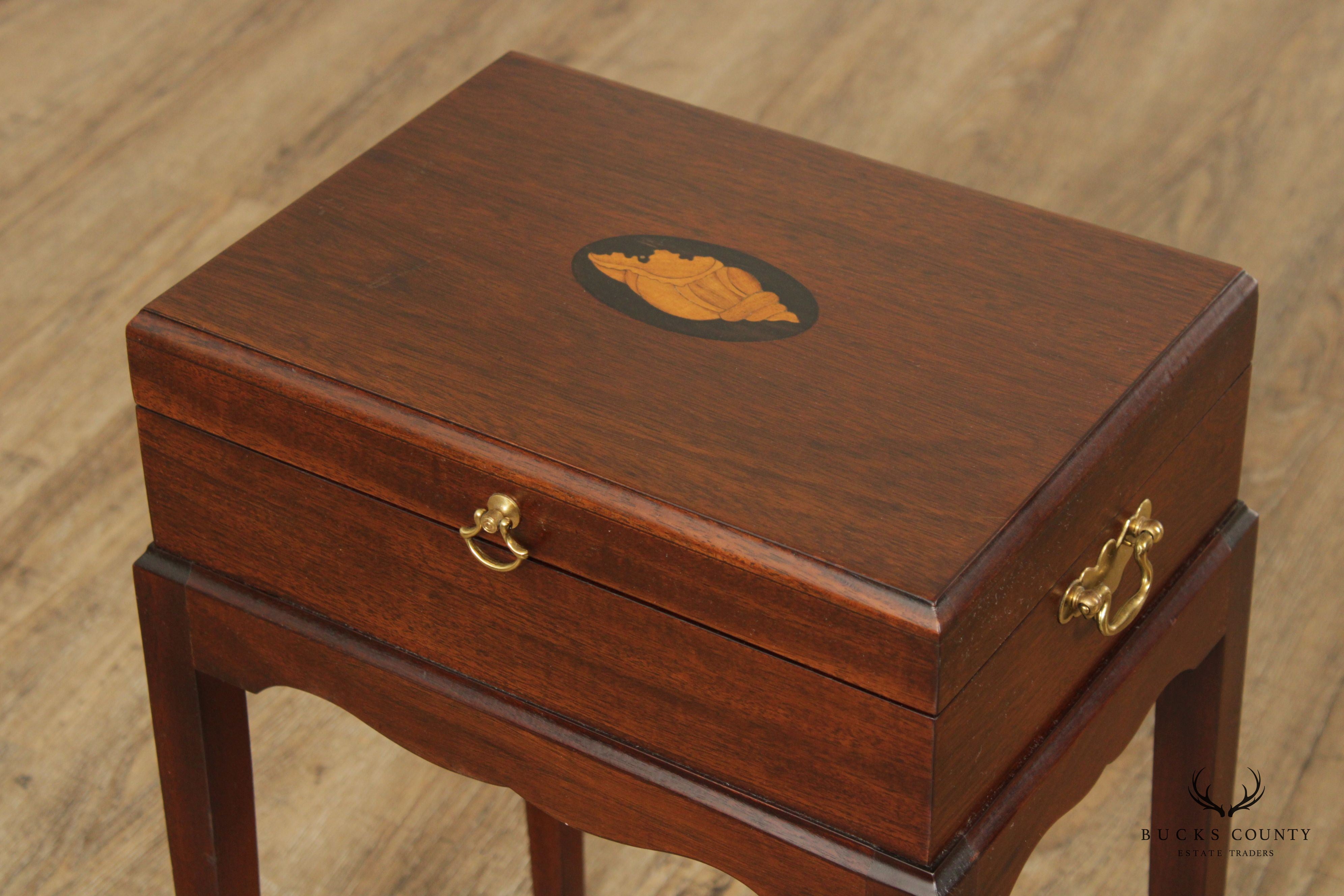 Quality Mahogany Inlaid Box on Stand Side Table