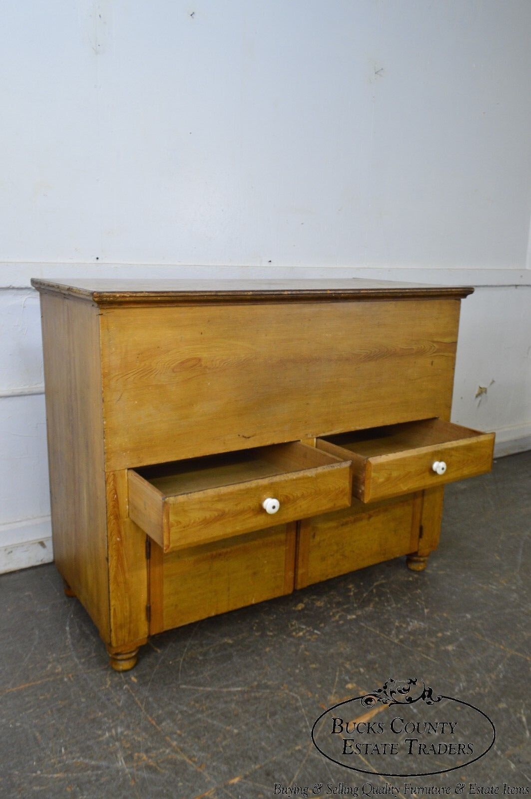 Antique 19th Century Grain Painted Country Lift Top Cabinet Chest with Drawers