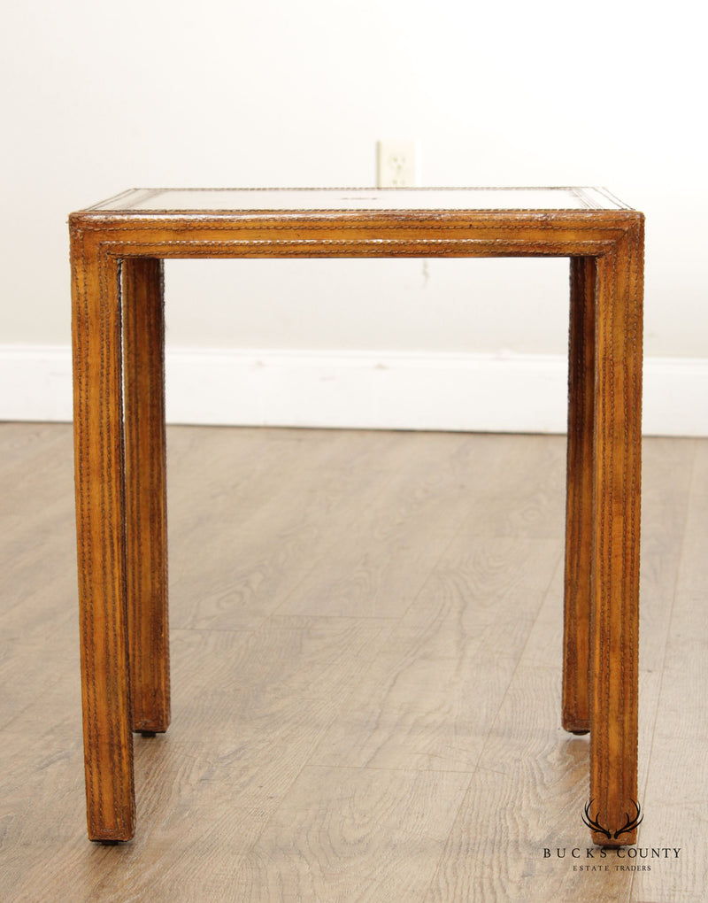 Maitland Smith Regency Style Leather Wrapped Side Table