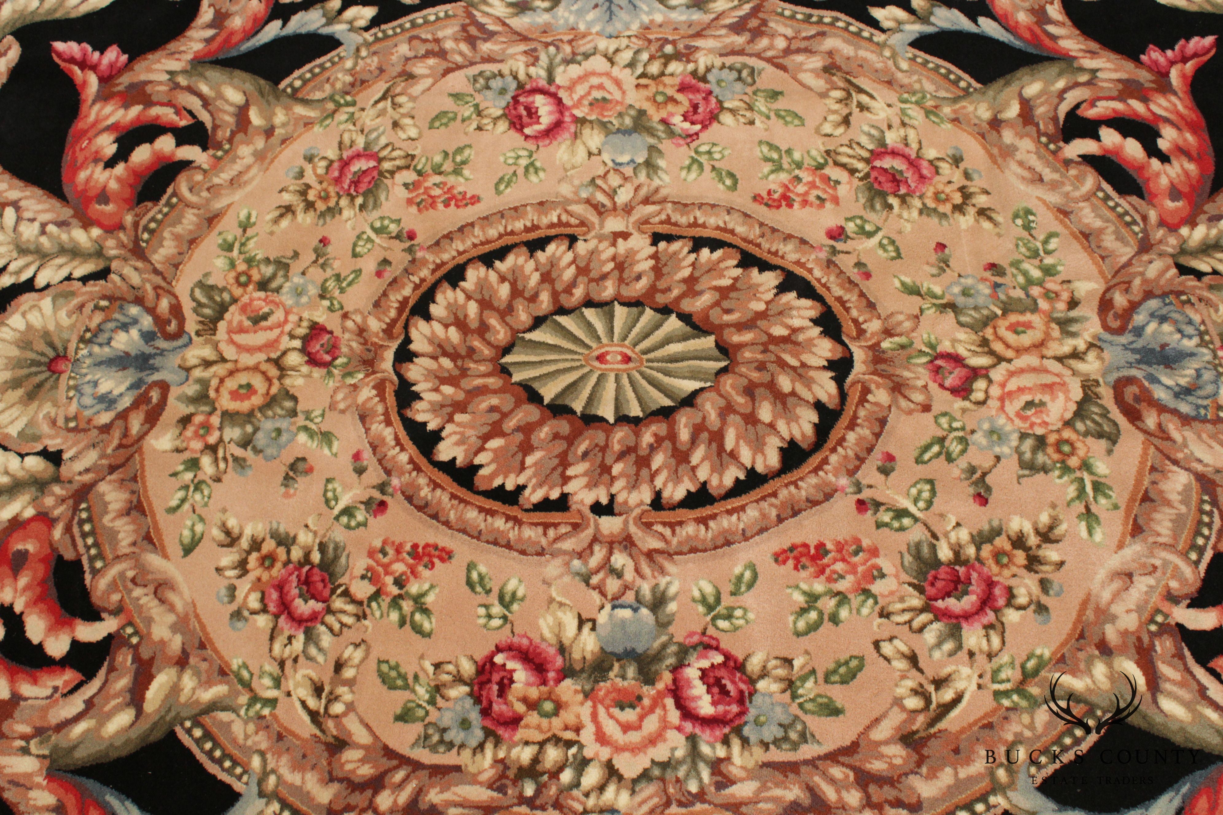 Vintage Indo Aubusson 12'3 inch x 8'11 inch Wool Area Rug