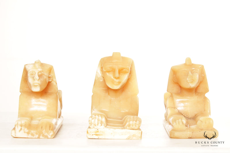 Egyptian Sphinxes Set of Three Onyx Carved Statues