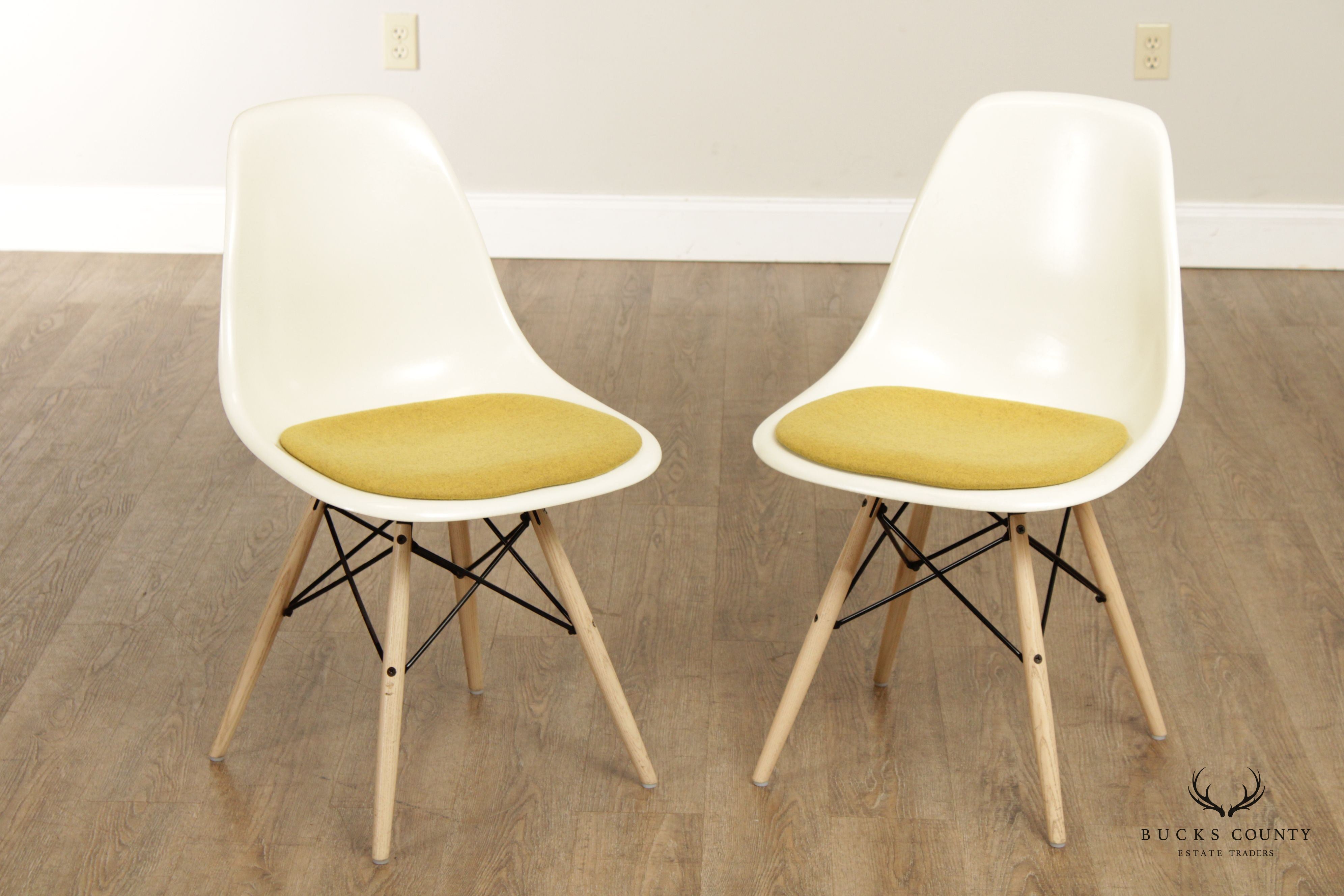 Eames Pair Upholstered Molded Fiberglass Side Chairs