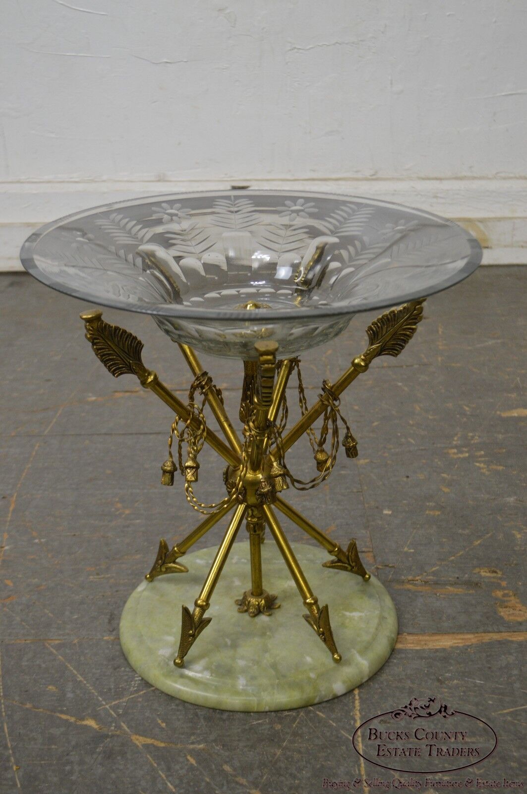 Regency Style Brass Crossed Arrows Crystal Composite Centerpiece w/ Marble Base