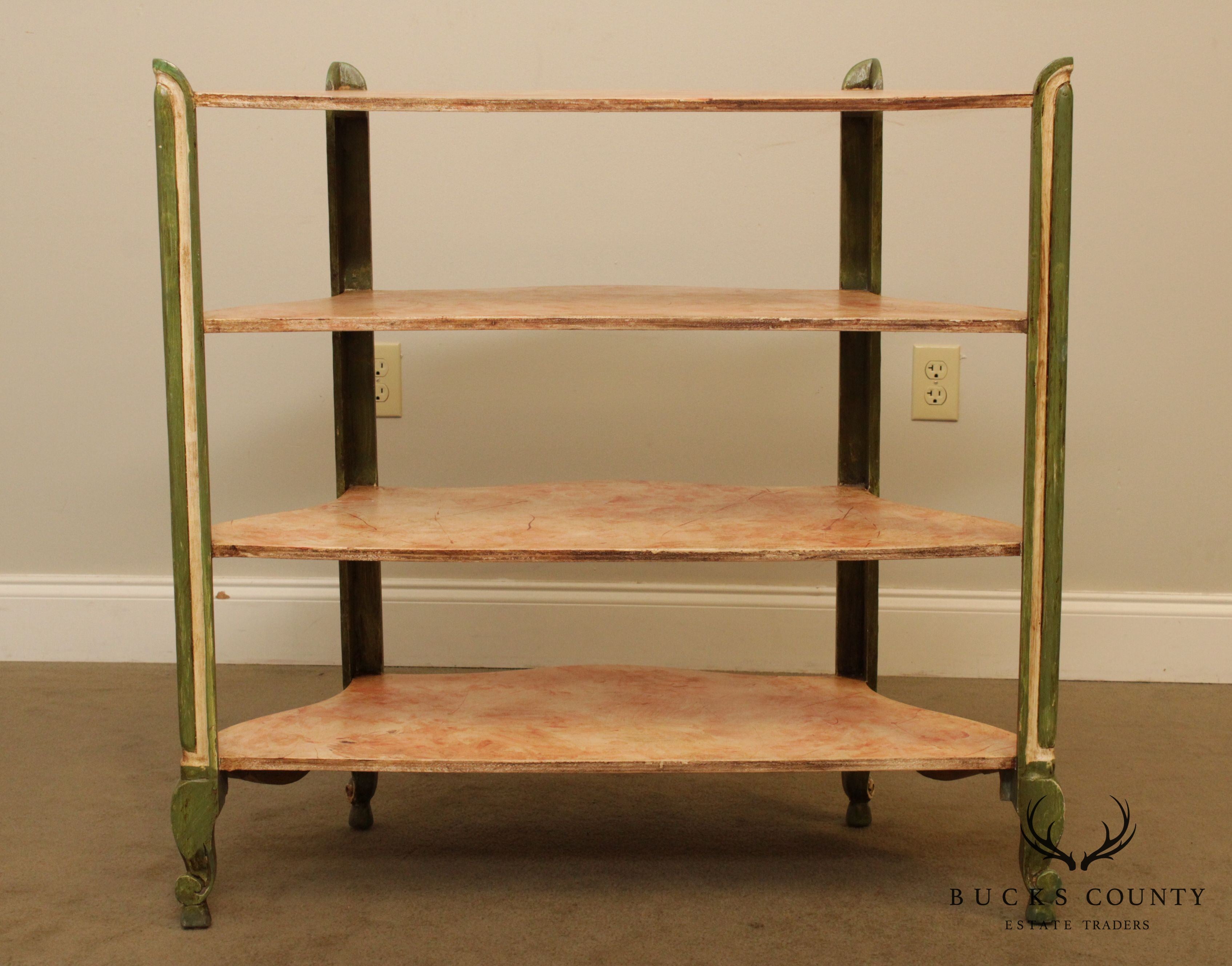 Vintage Italian Painted Demilune Console Etagere, Bookcase