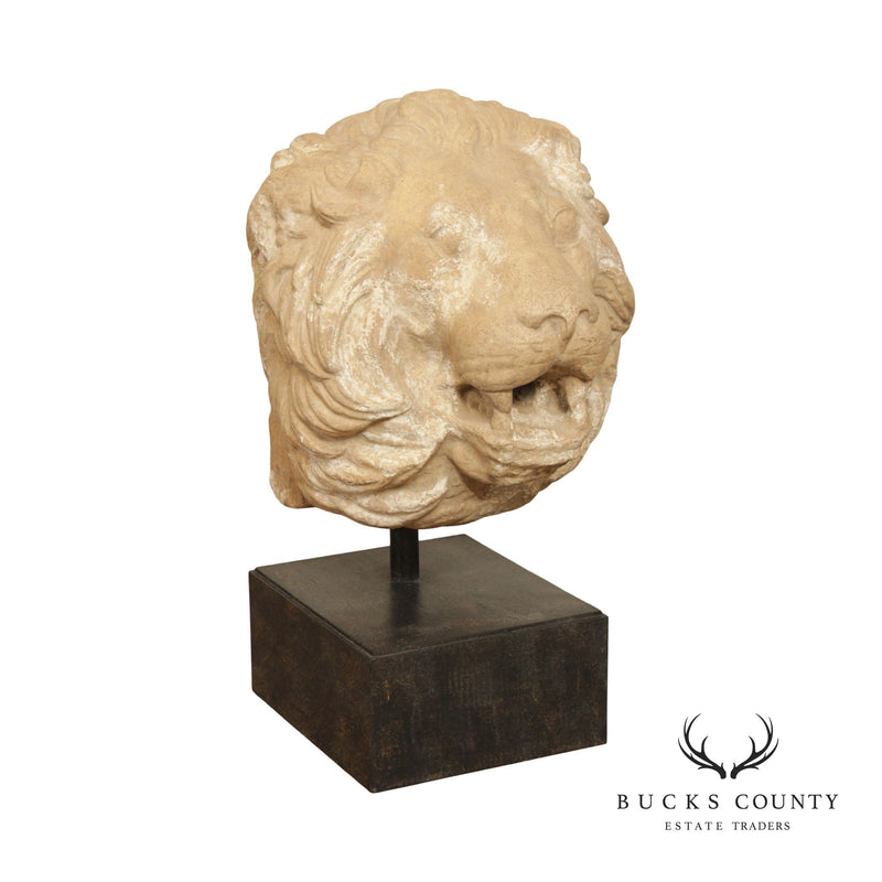 Lion Mask Casted Stone Architectural Detail Sculpture