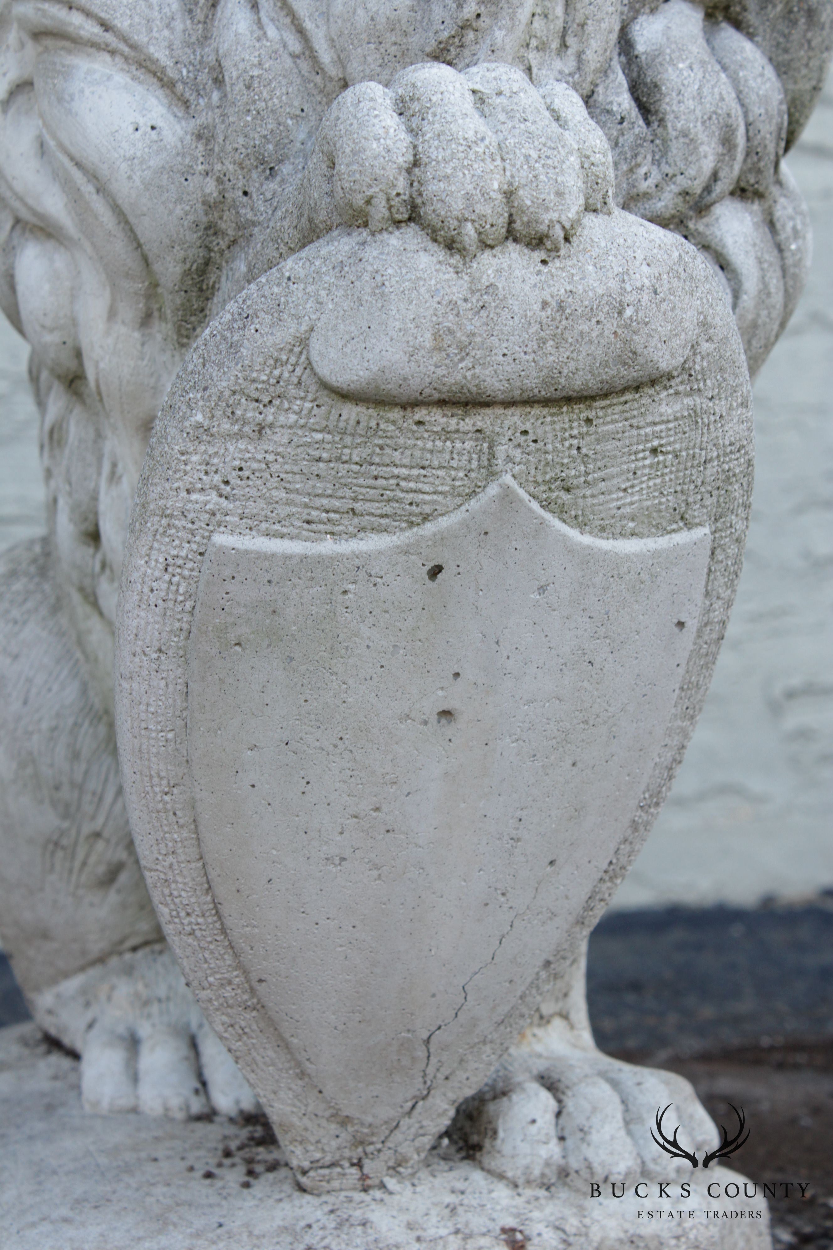 Vintage Pair Cast Stone Garden Lion Statues