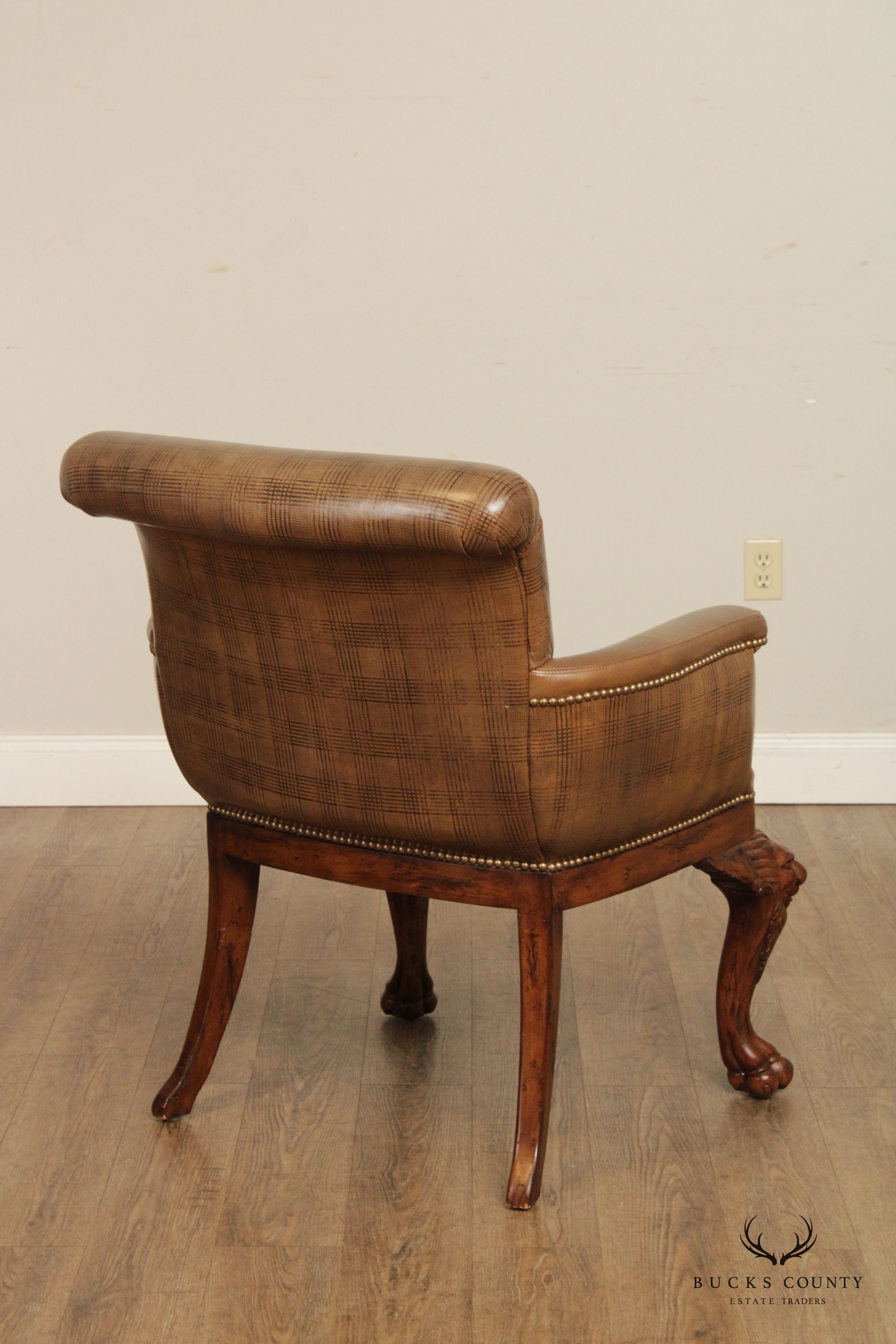 Ferguson Copeland Georgian Style Carved Wood and Tooled Leather Armchair