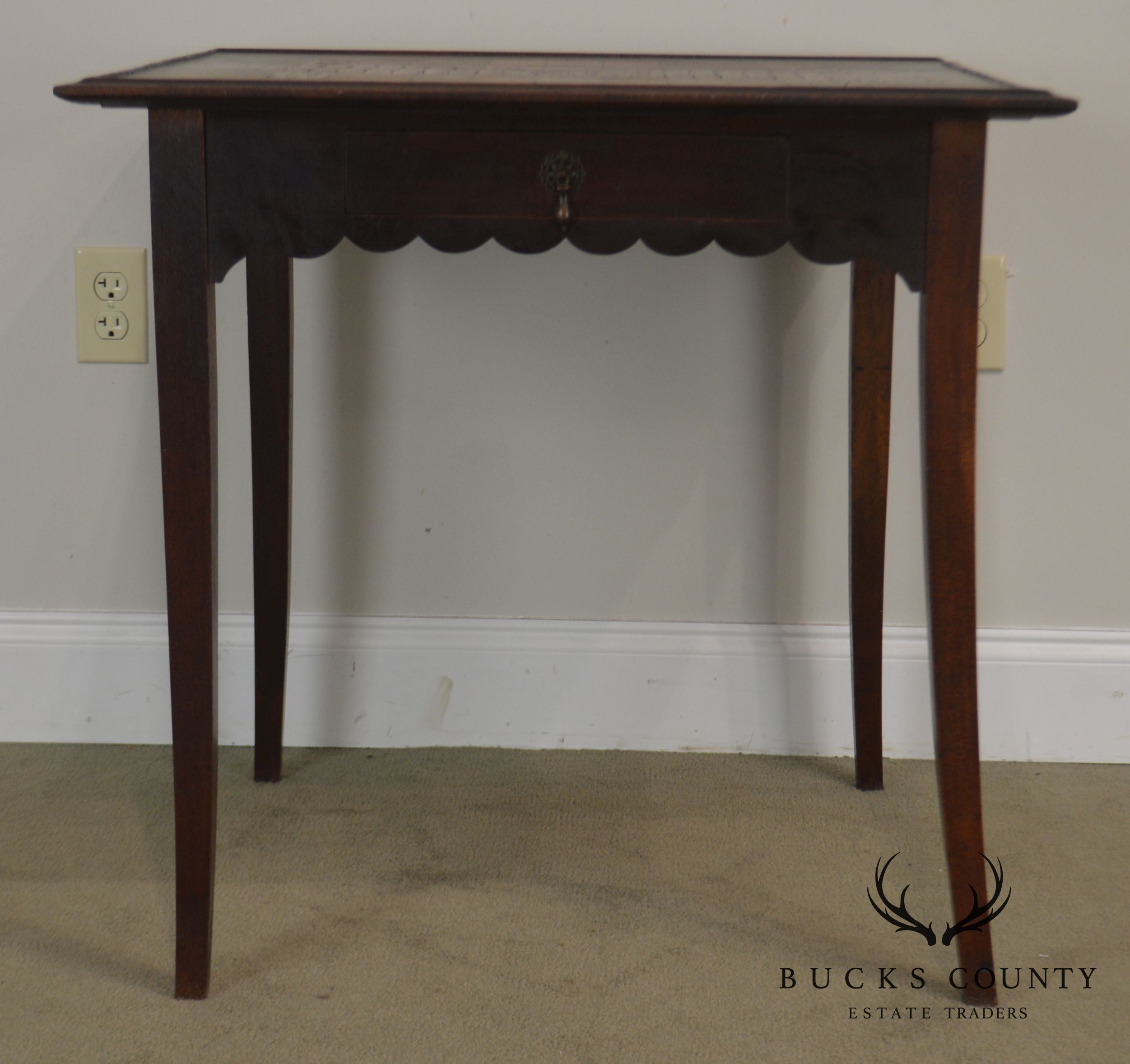 French Country Antique 19th Century Inlaid One Drawer Work Table