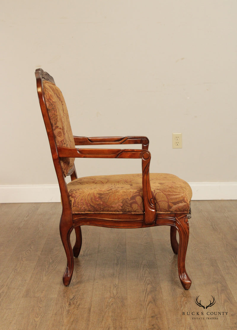 French Louis XV Style Pair of Carved Fruitwood Fauteuil Armchairs