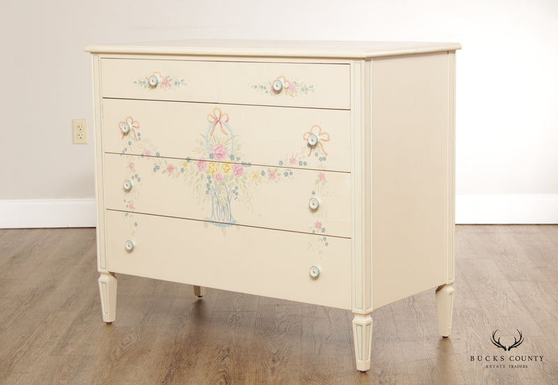 French Style Floral Hand Painted Chest of Drawers