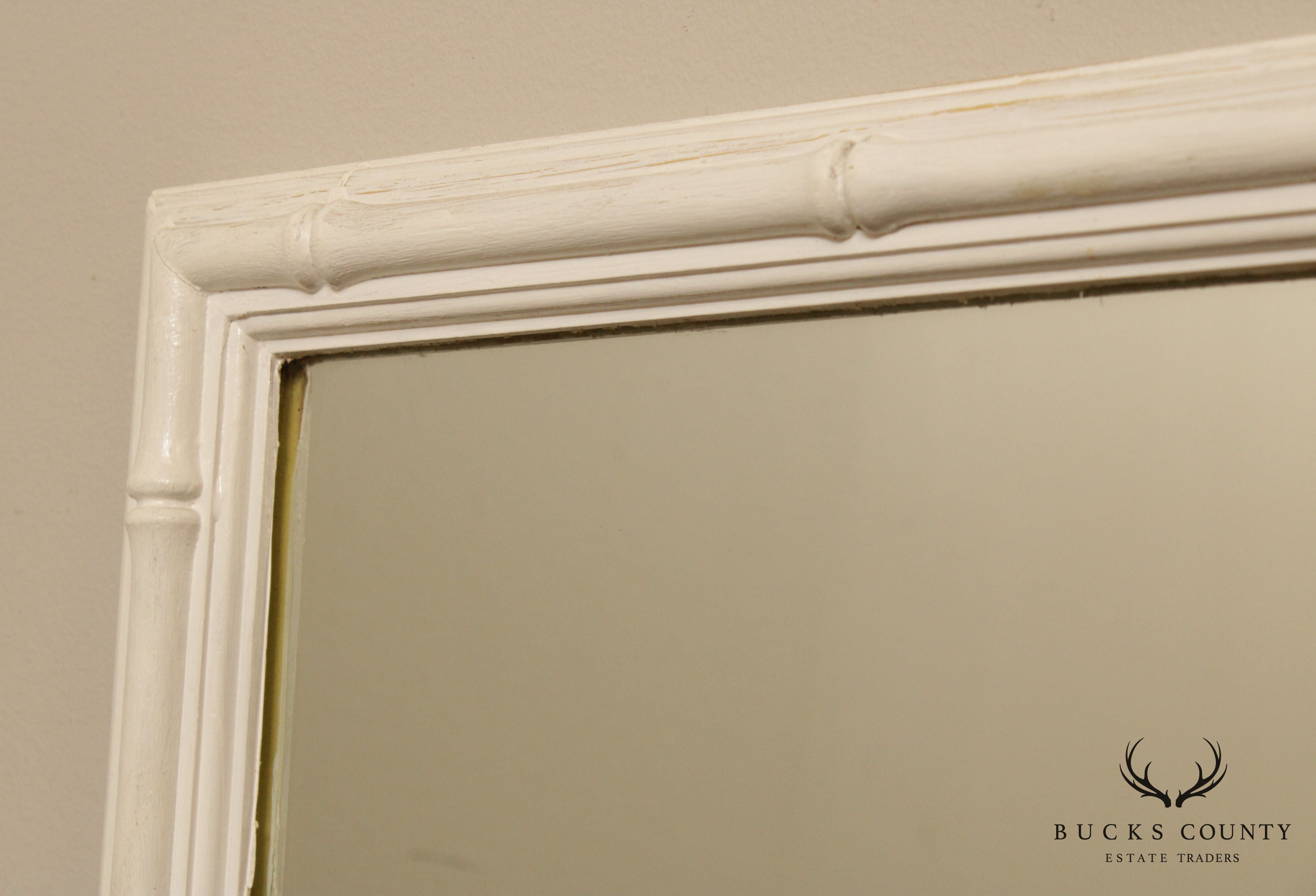 Hollywood Regency Vintage White Painted Faux Bamboo Wall Mirror