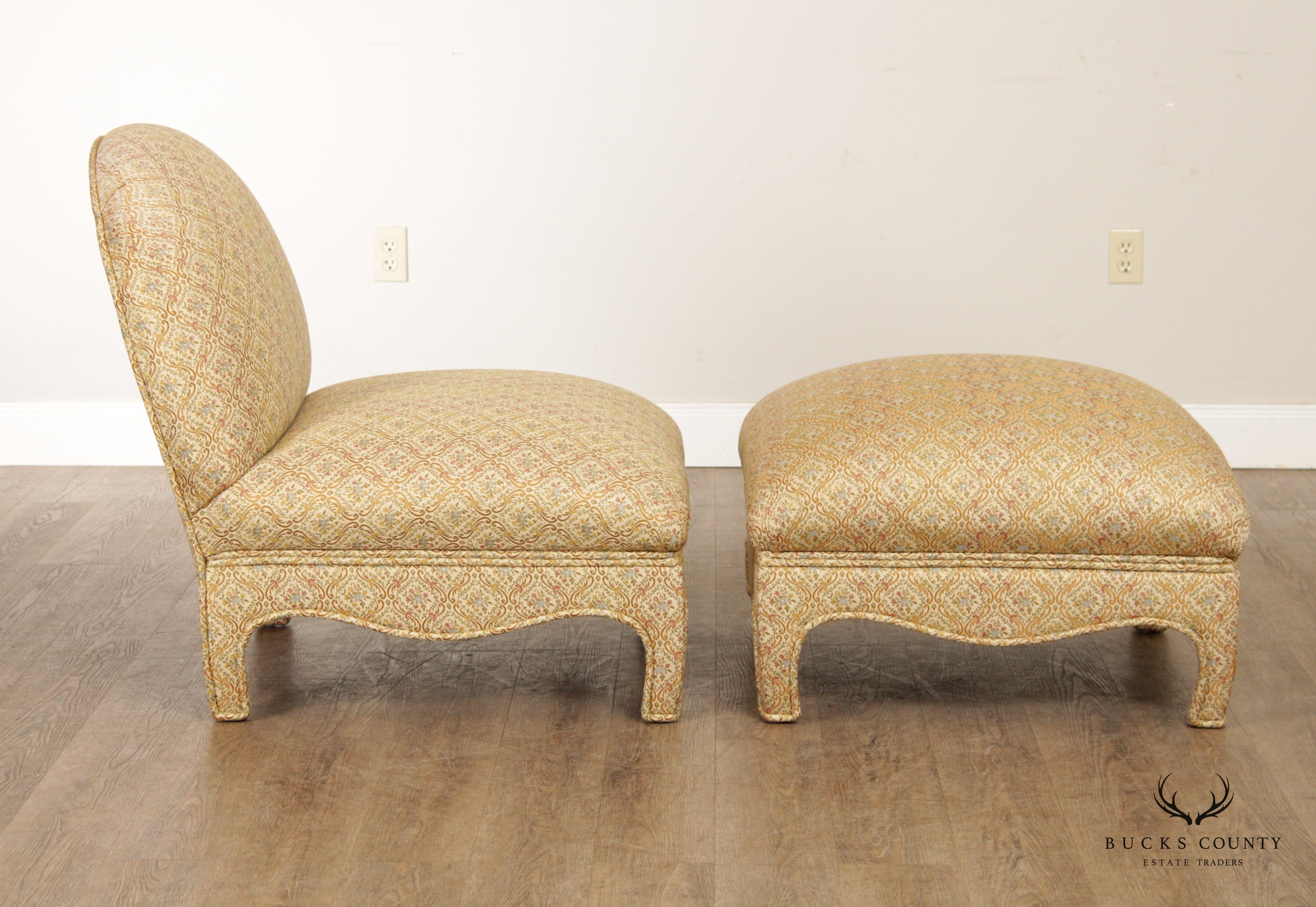 Hollywood Regency Style Custom Upholstered Chair and Ottoman