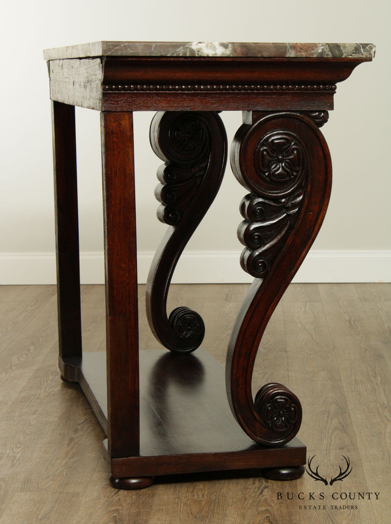 Antique French Empire Mahogany Marble Top Console Table