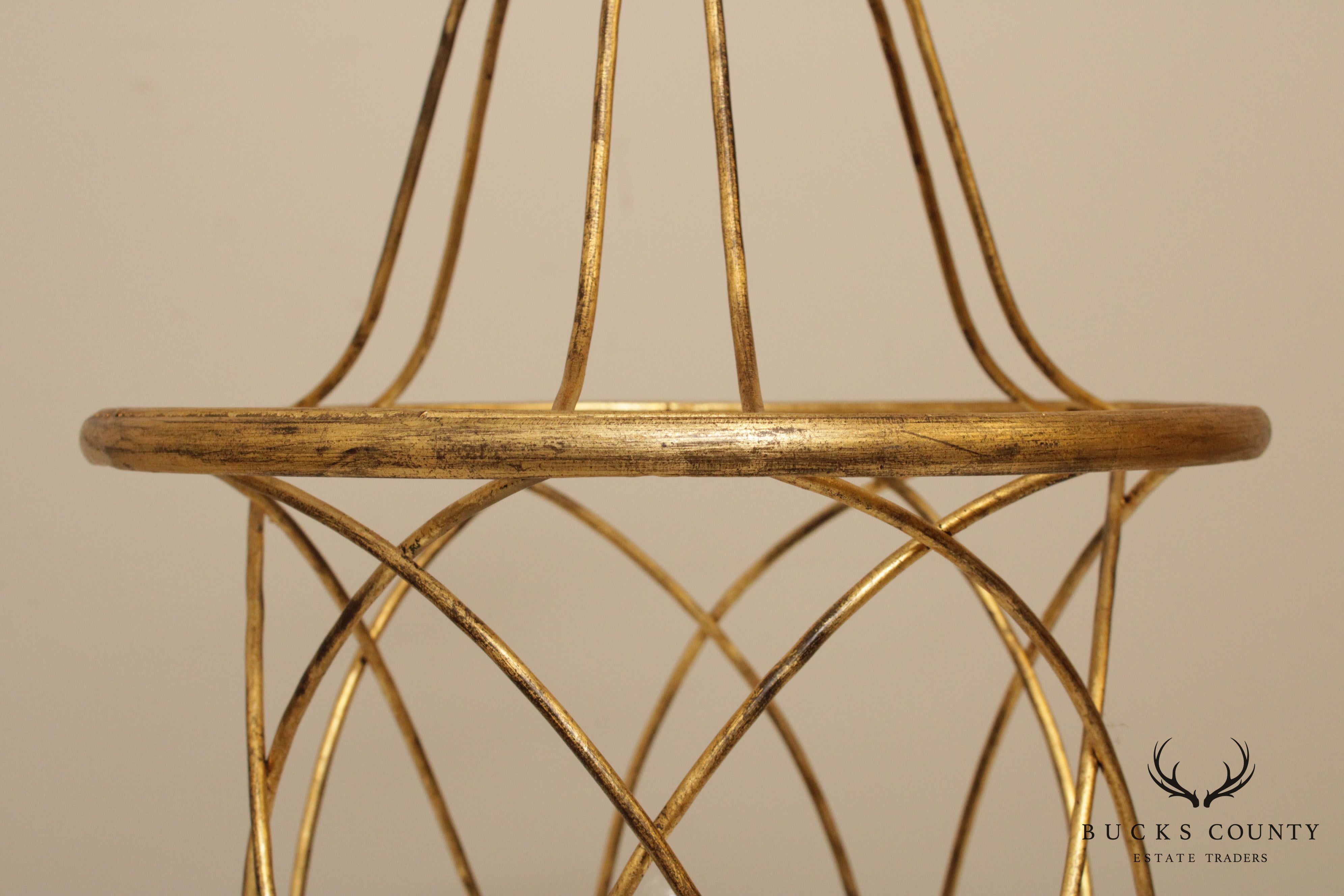 Italian Hollywood Regency Gilt Metal & Amber Crystal Lantern Light