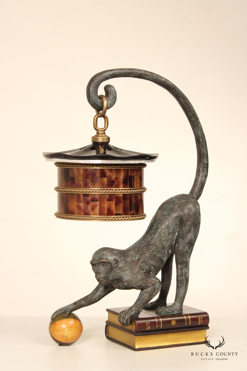 Maitland Smith Regency Style Bronze Monkey Lamp