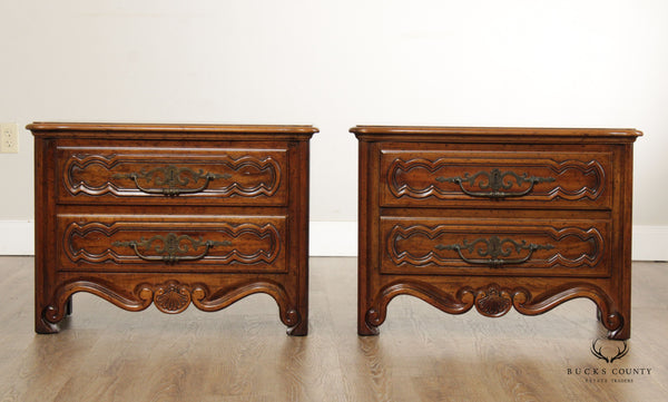 French Provincial Style Vintage Pair of Carved Walnut Nightstands