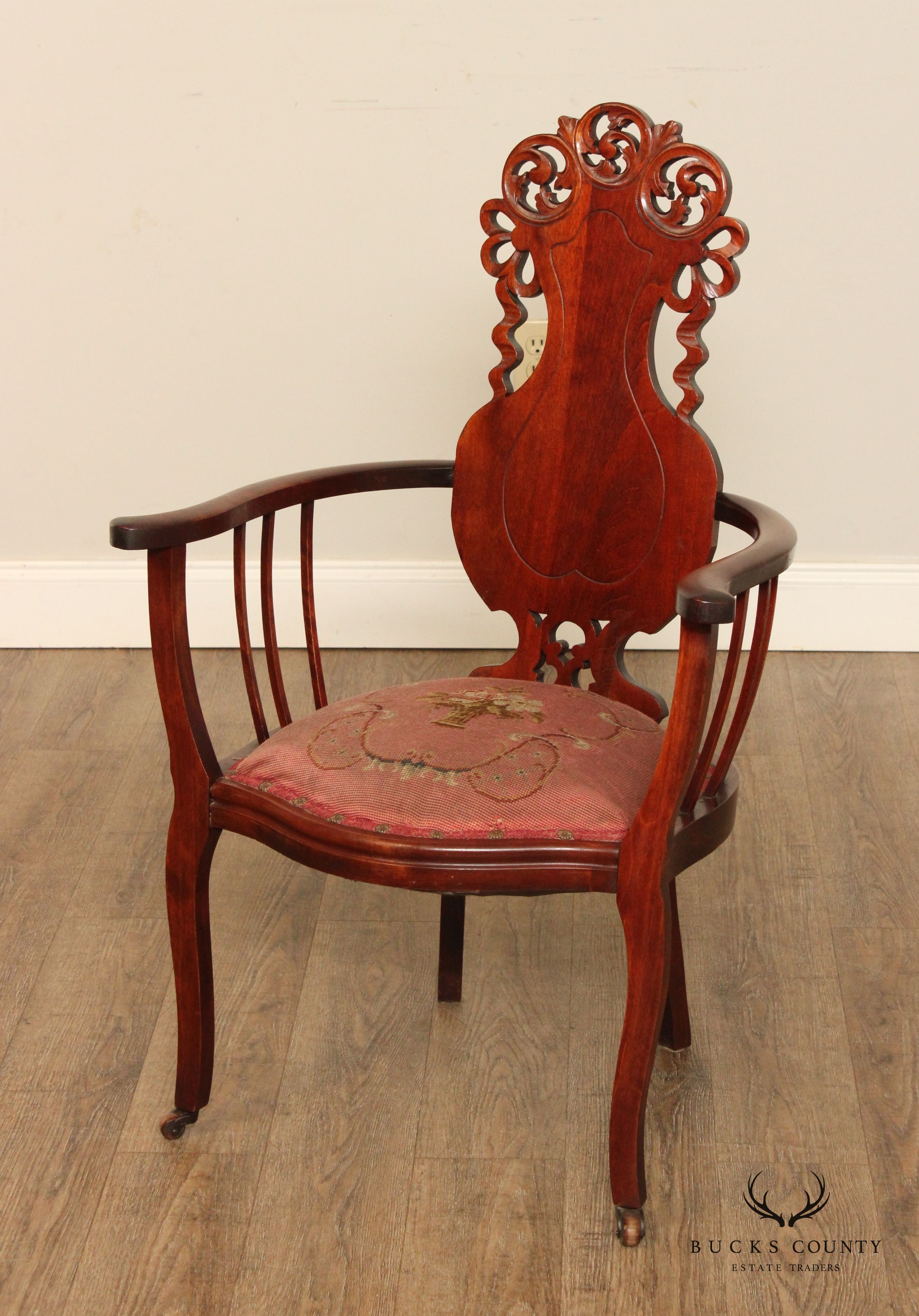 Antique Art Nouveau Carved Mahogany Armchair