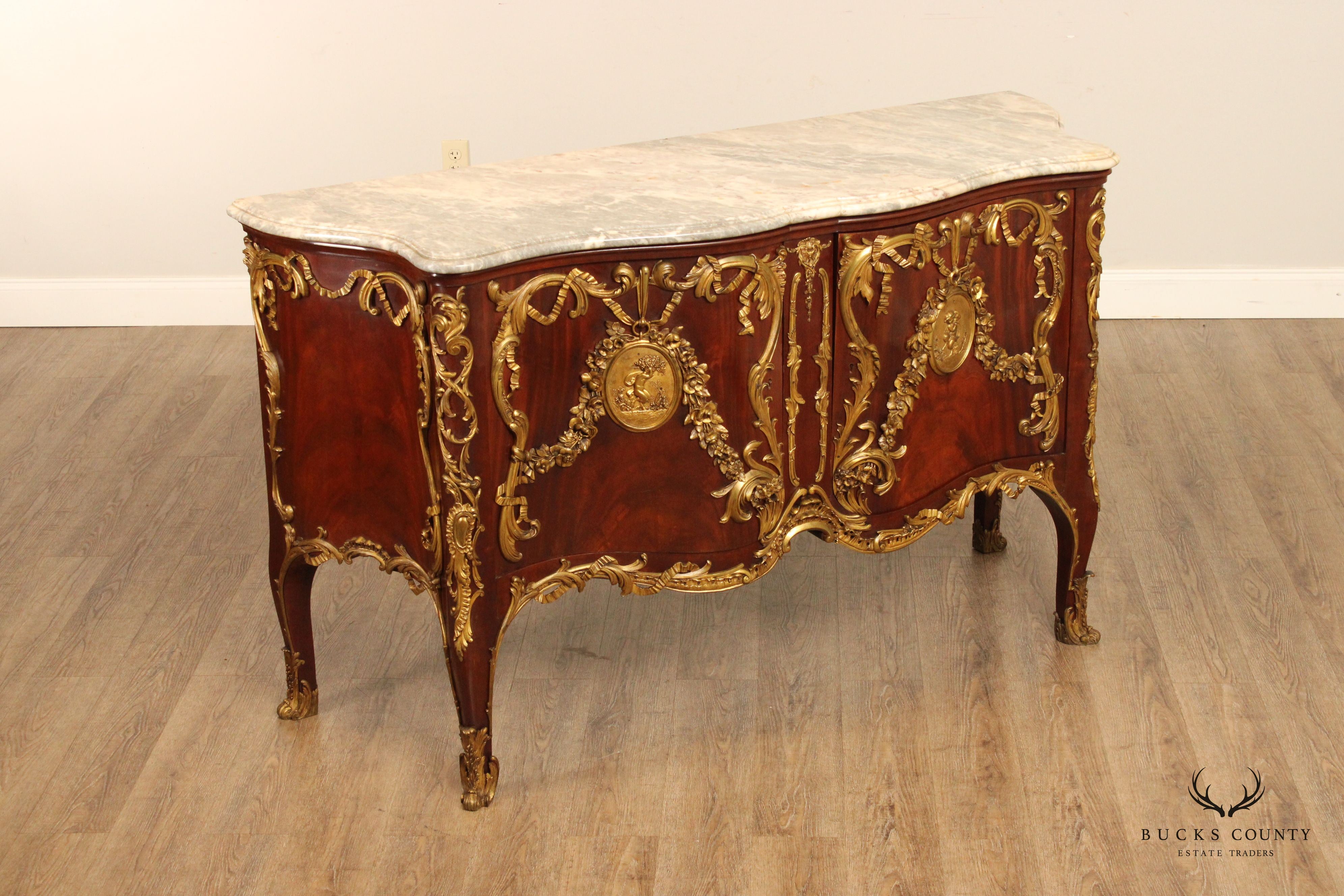 HERRAIZ FRENCH REGENCE STYLE MARBLE COMMODE