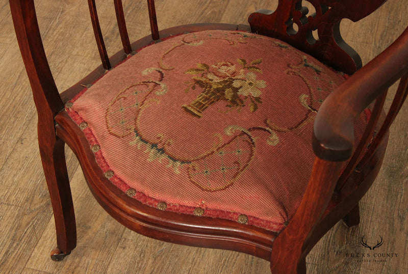 Antique Art Nouveau Carved Mahogany Armchair