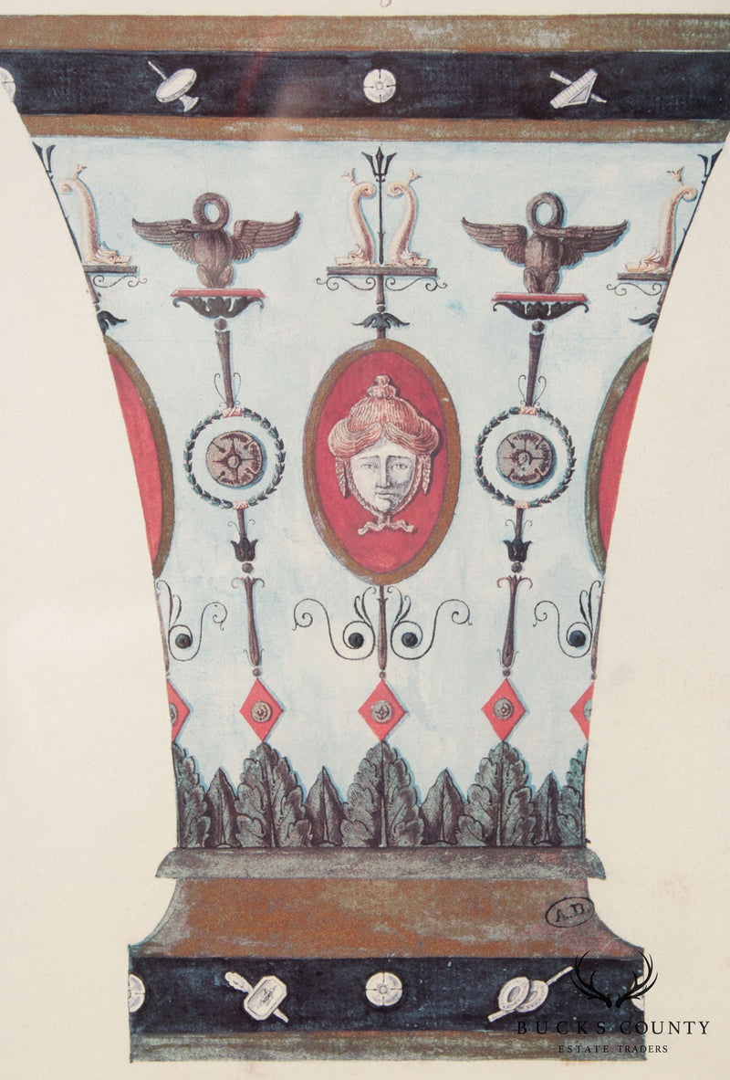 Vintage Jasmine Vase, Colored Engraving