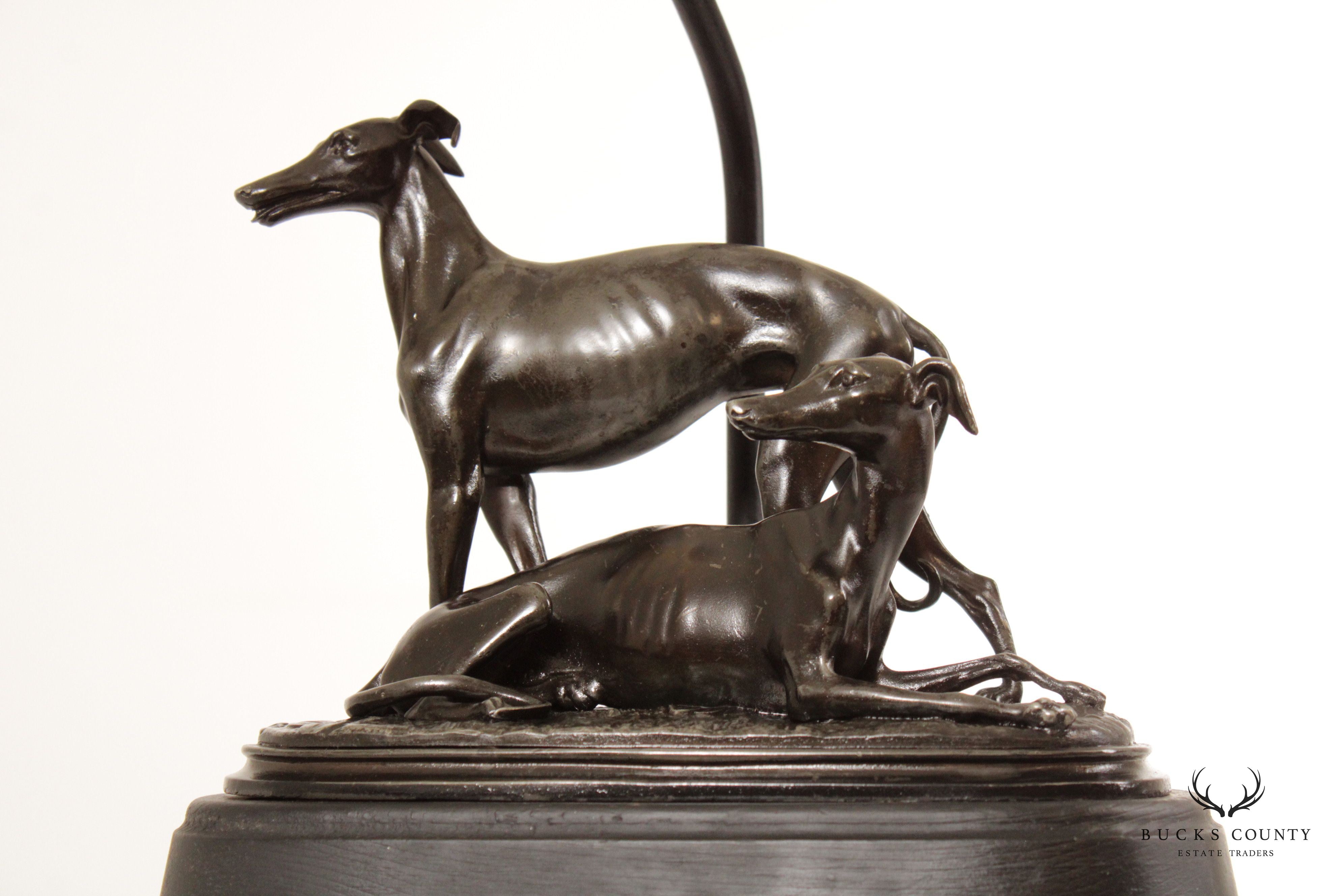 Frederick Cooper Pair of Bronze Greyhound Table Lamps